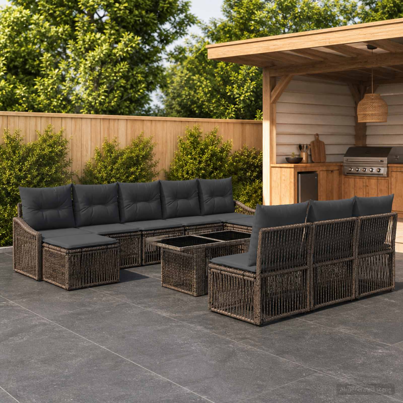 Gartensofa-set 11 stk. Grau und Dunkelgrau Poly-Rattan