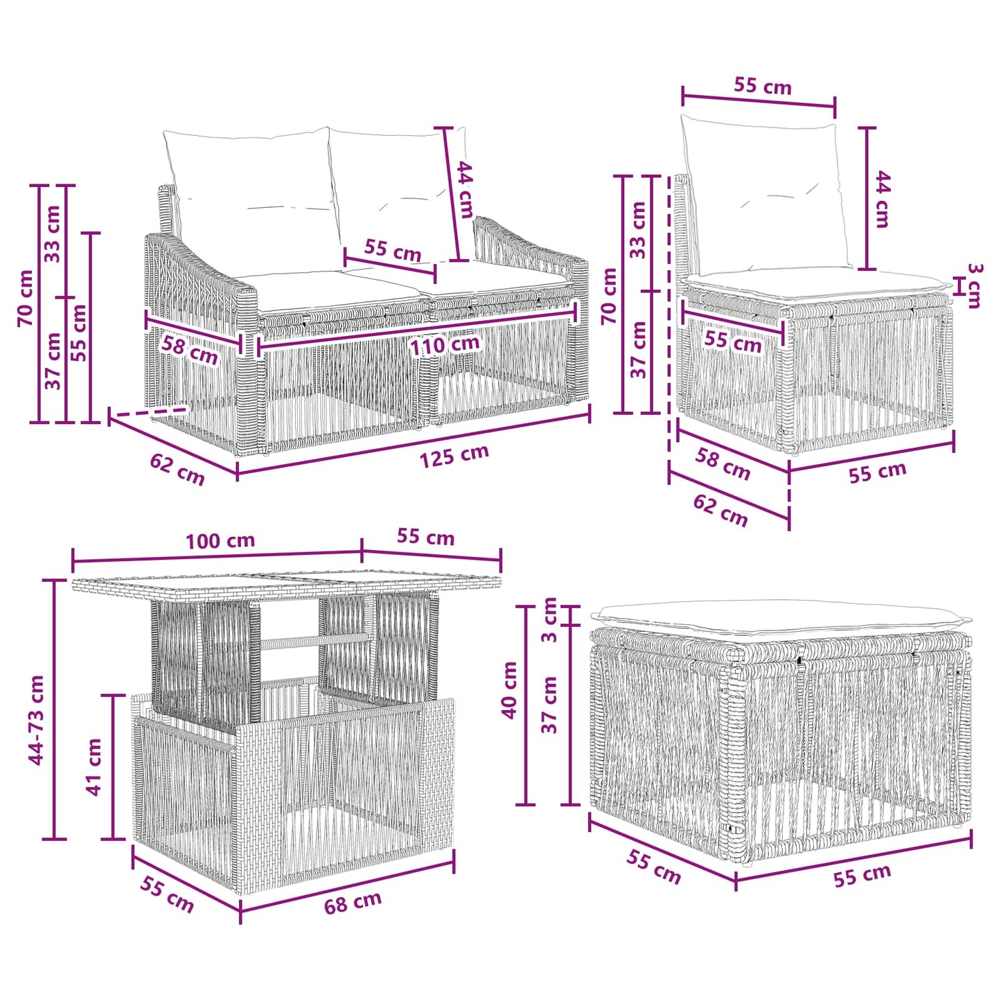 Gartensofa-set 11 stk. Grau und Dunkelgrau Poly-Rattan