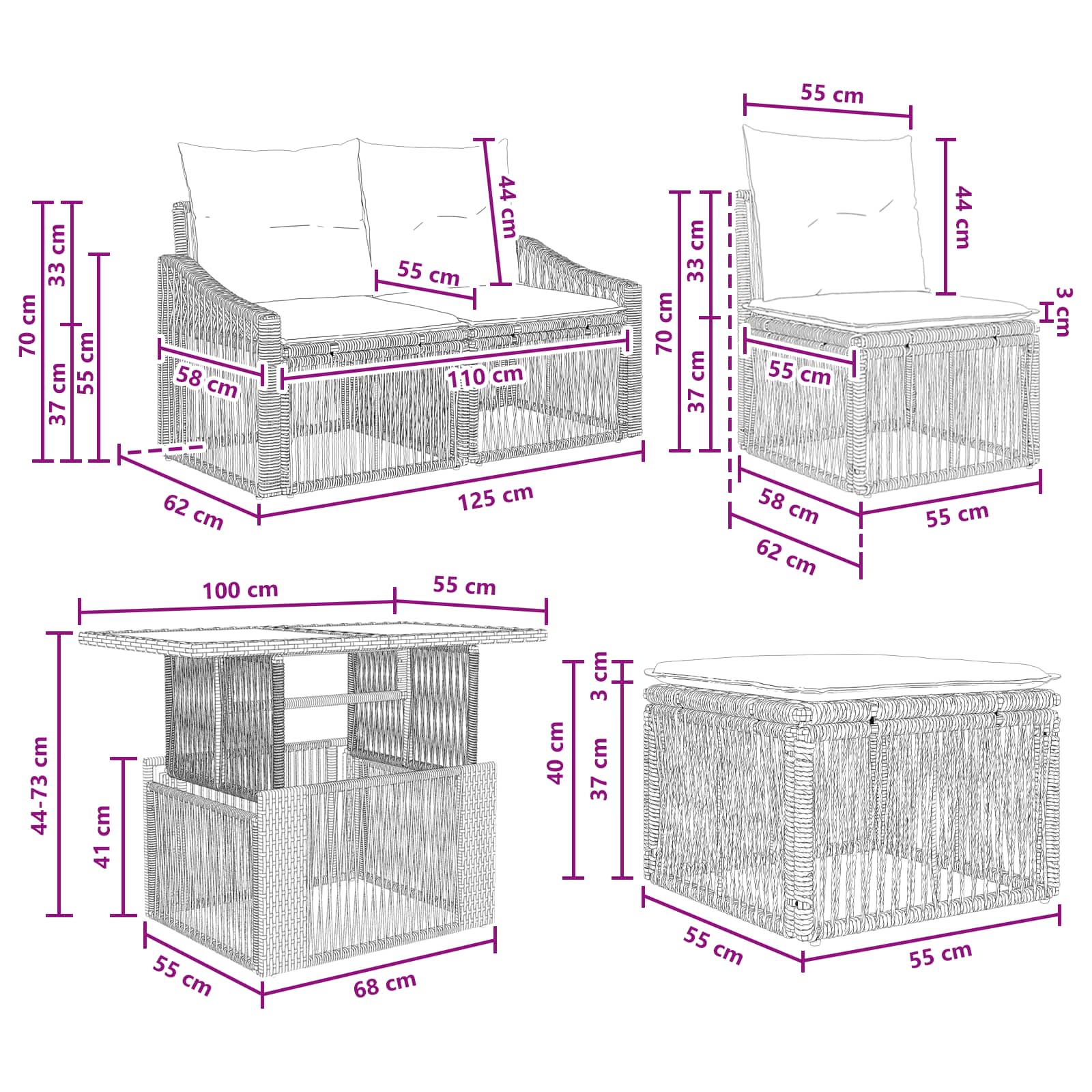 Gartensofa-set 11 stk. Grau und Dunkelgrau Poly-Rattan