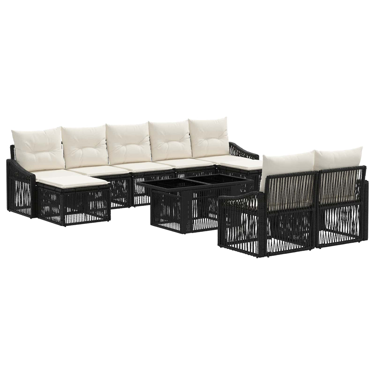 Gartensofa-set 10 stk. Schwarz und Cremeweiß Poly-Rattan