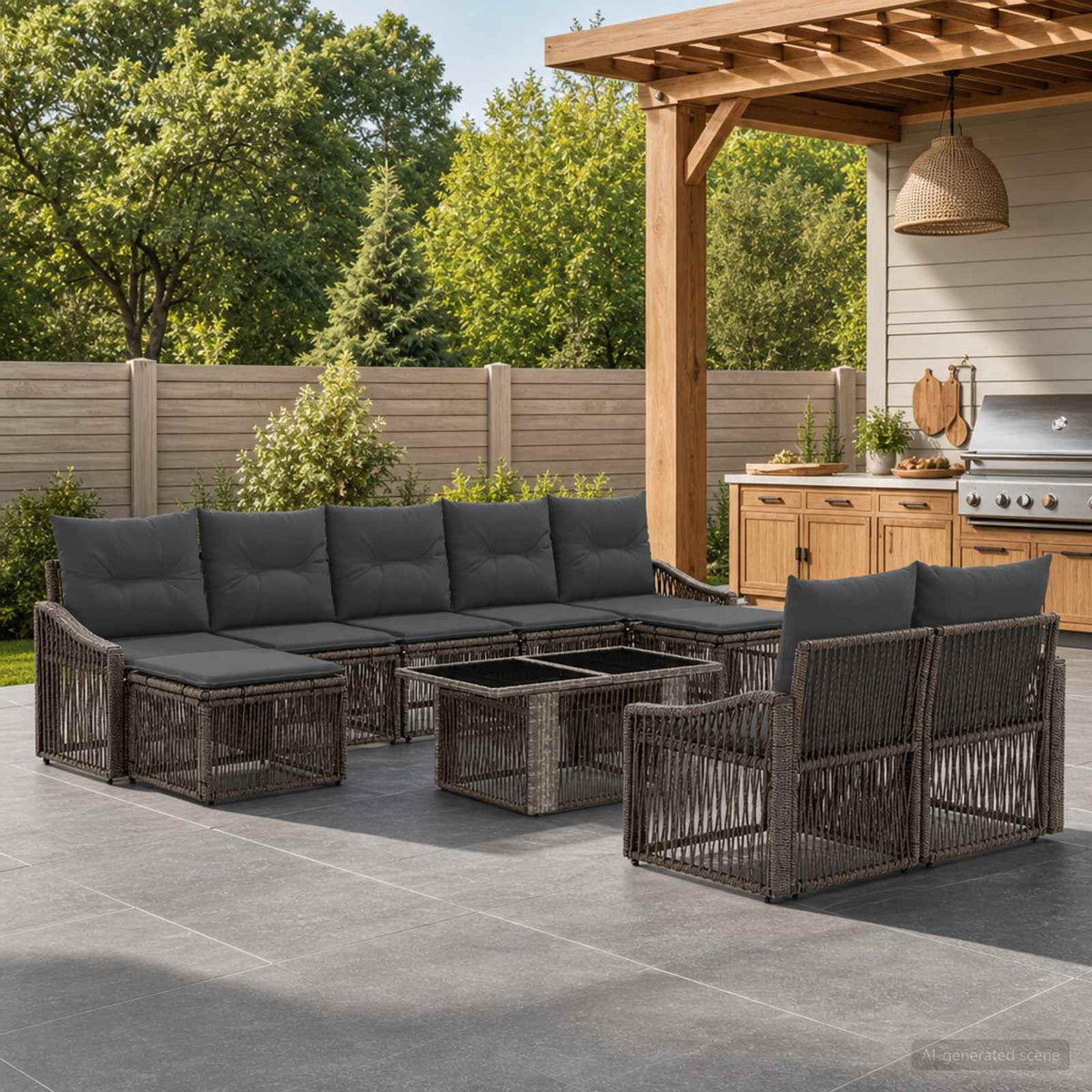 Gartensofa-set 10 stk. Grau und Dunkelgrau Poly-Rattan