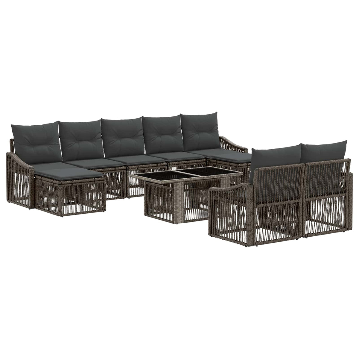 Gartensofa-set 10 stk. Grau und Dunkelgrau Poly-Rattan