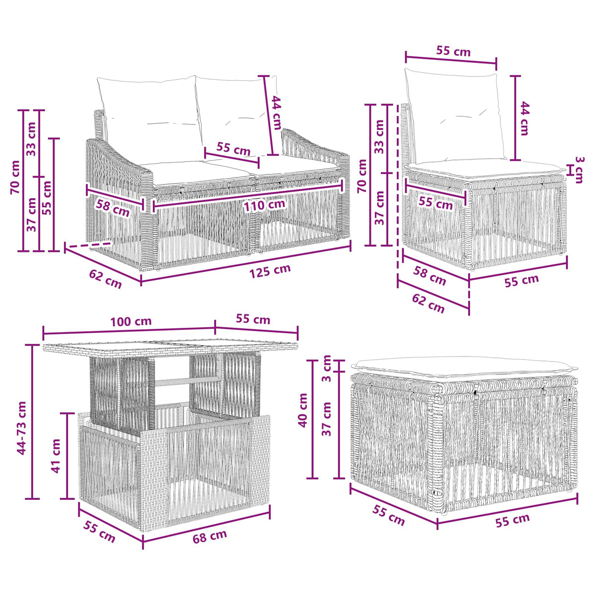 Gartensofa-set 10 stk. Grau und Dunkelgrau Poly-Rattan