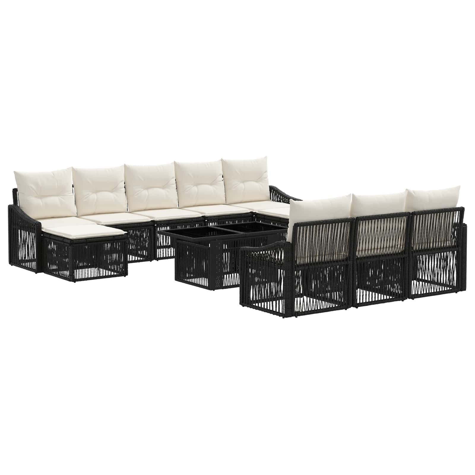 Gartensofa-set 11 stk. Schwarz und Cremeweiß Poly-Rattan
