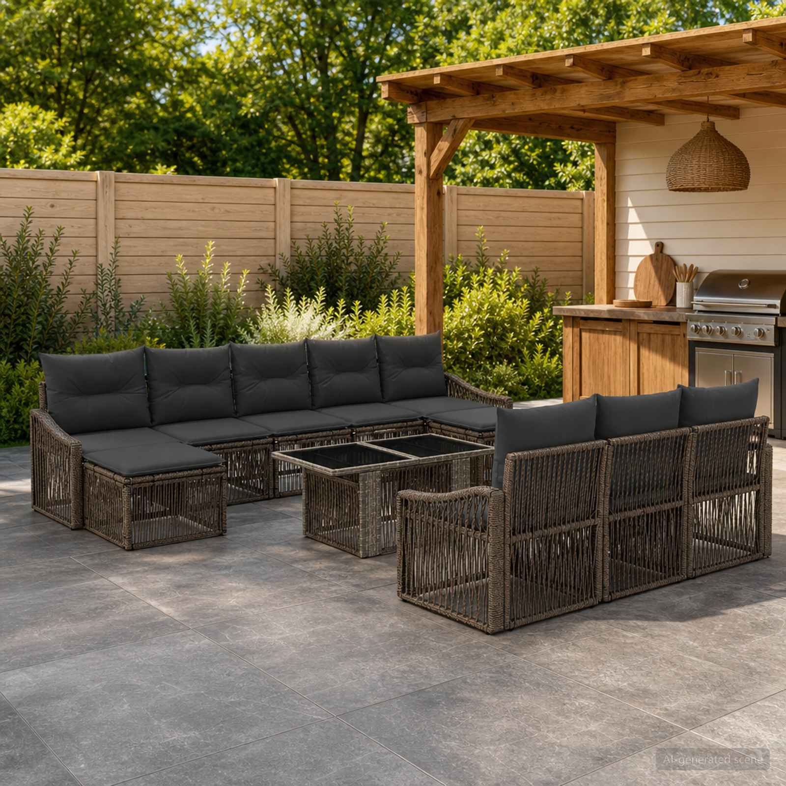 Gartensofa-set 11 stk. Grau und Dunkelgrau Poly-Rattan