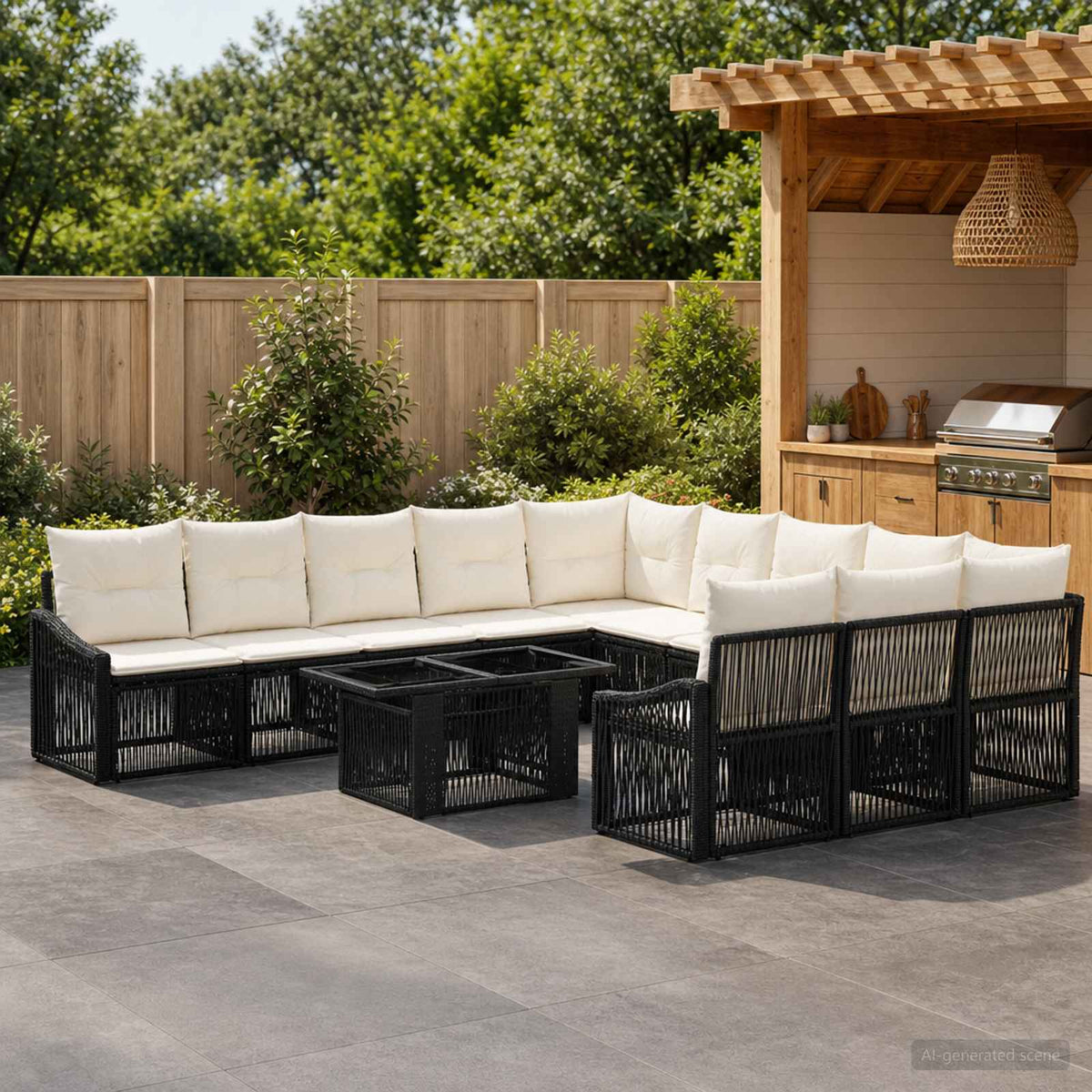 Gartensofa-set 12 stk. Schwarz und Cremeweiß Poly-Rattan