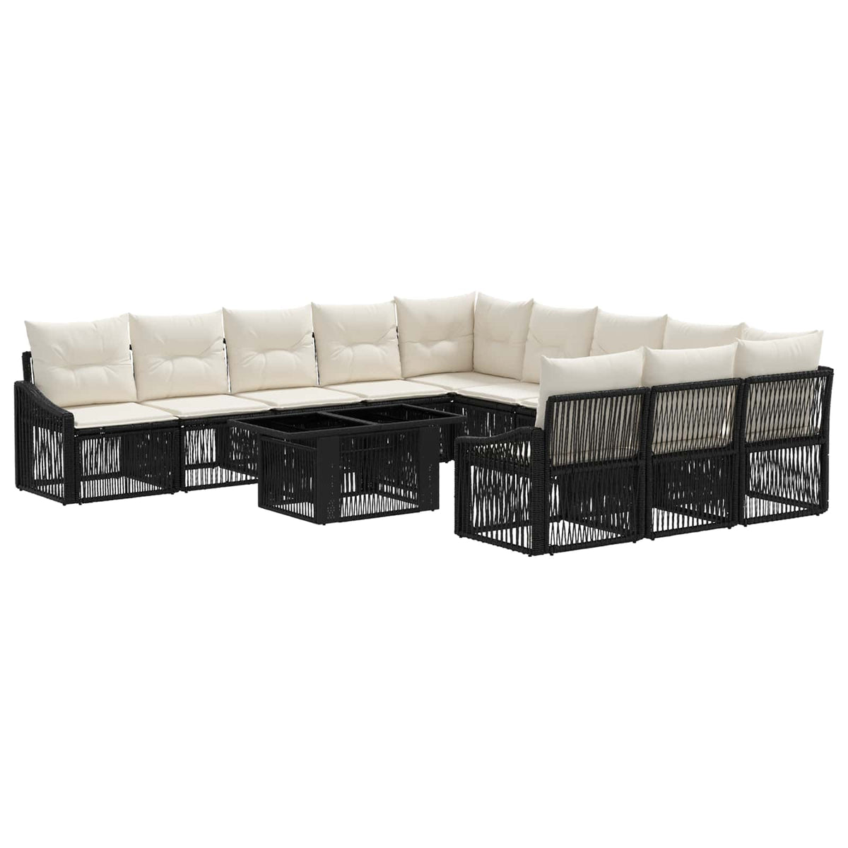 Gartensofa-set 12 stk. Schwarz und Cremeweiß Poly-Rattan