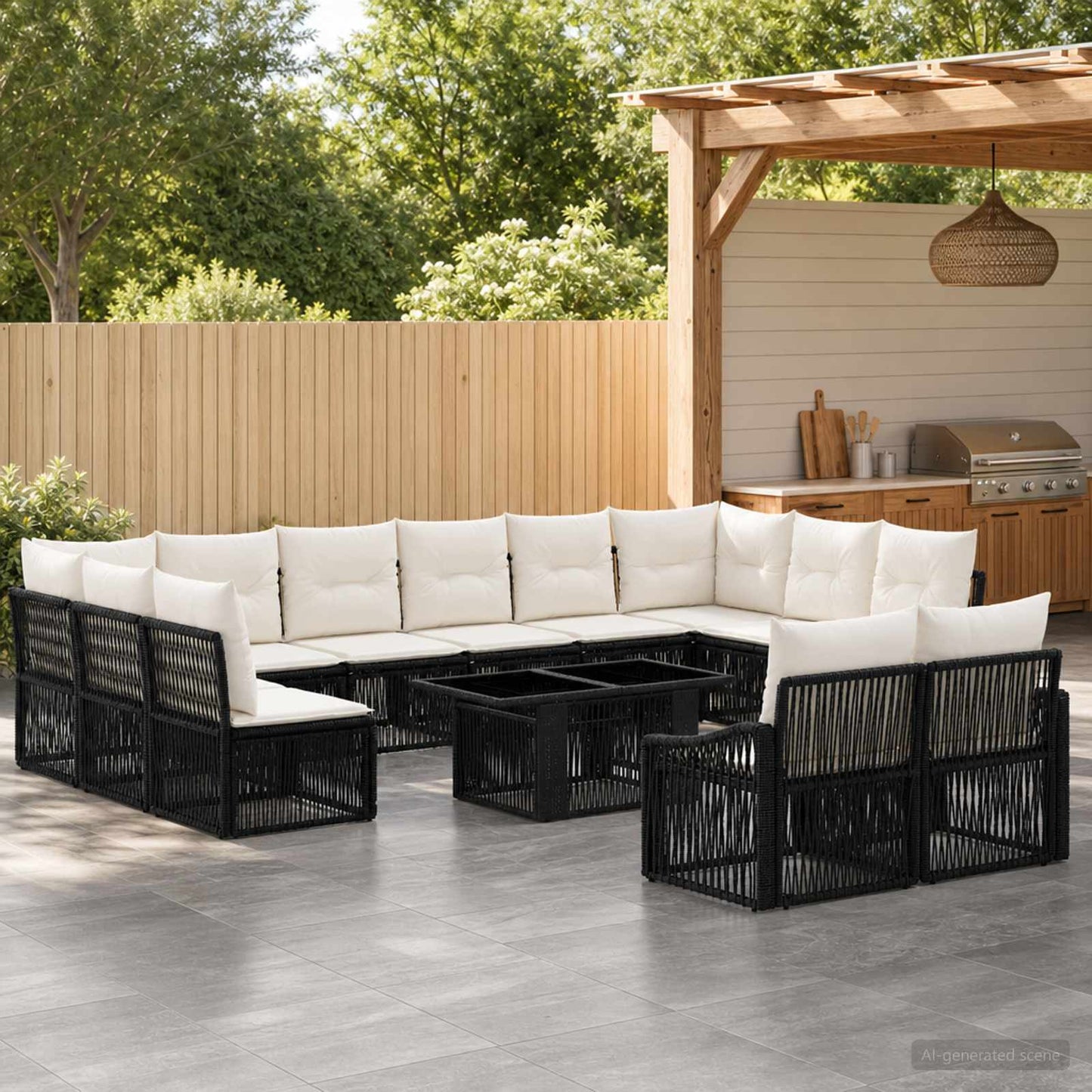 Gartensofa-set 13 stk. Schwarz und Cremeweiß Poly-Rattan