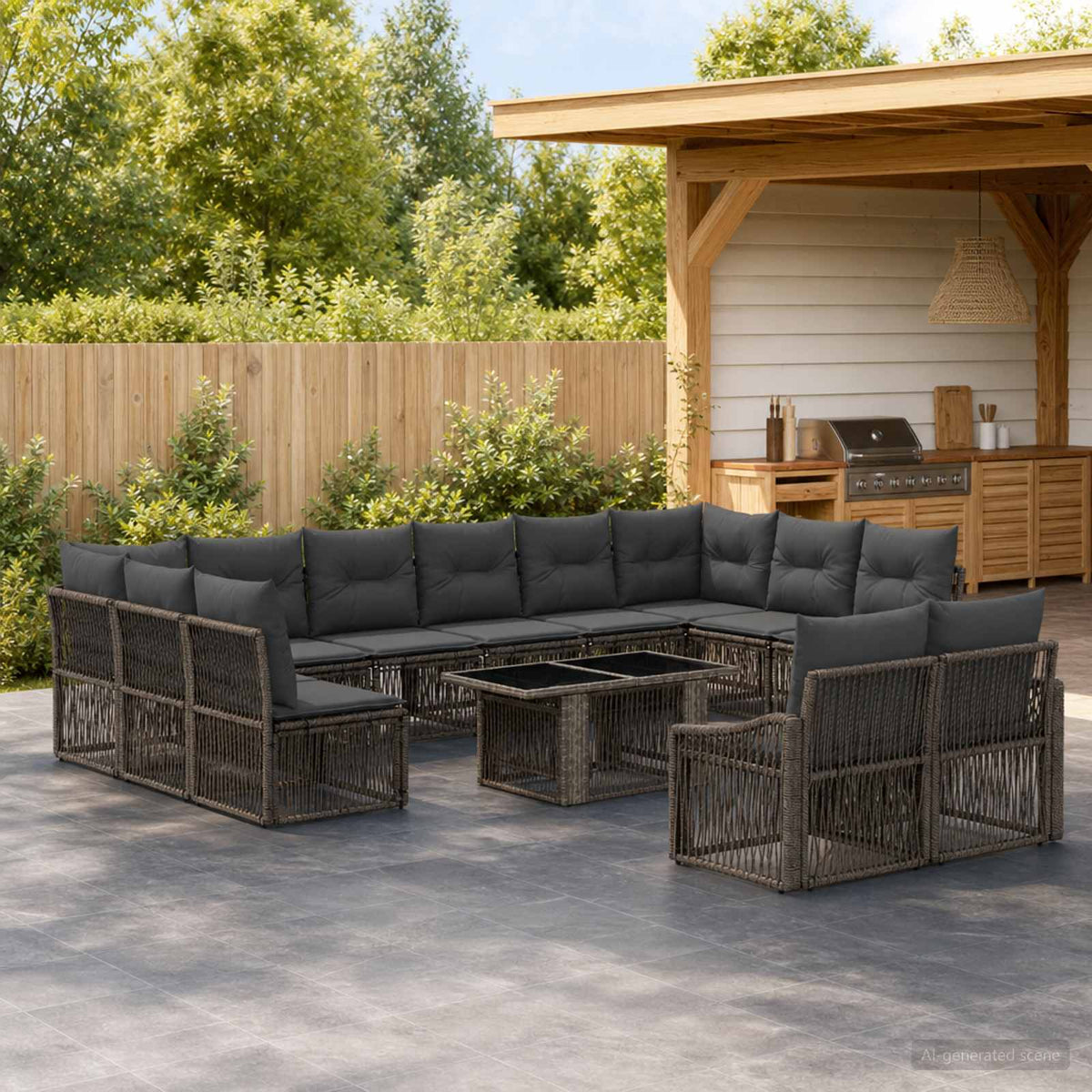Gartensofa-set 13 stk. Grau und Dunkelgrau Poly-Rattan