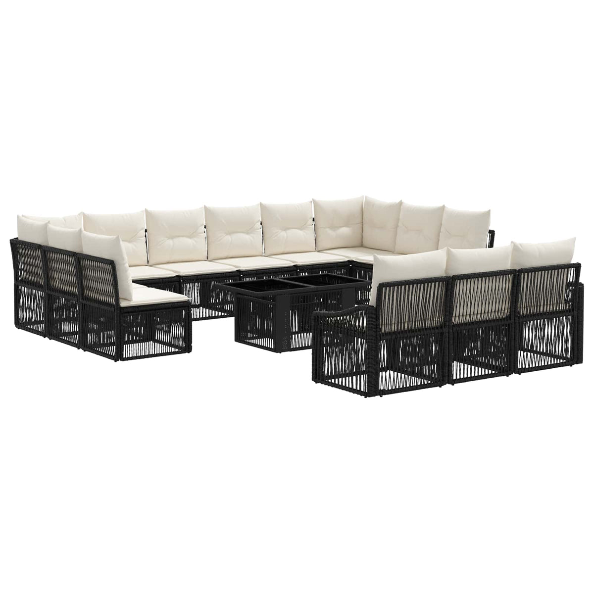 Gartensofa-set 14 stk. Schwarz und Cremeweiß Poly-Rattan