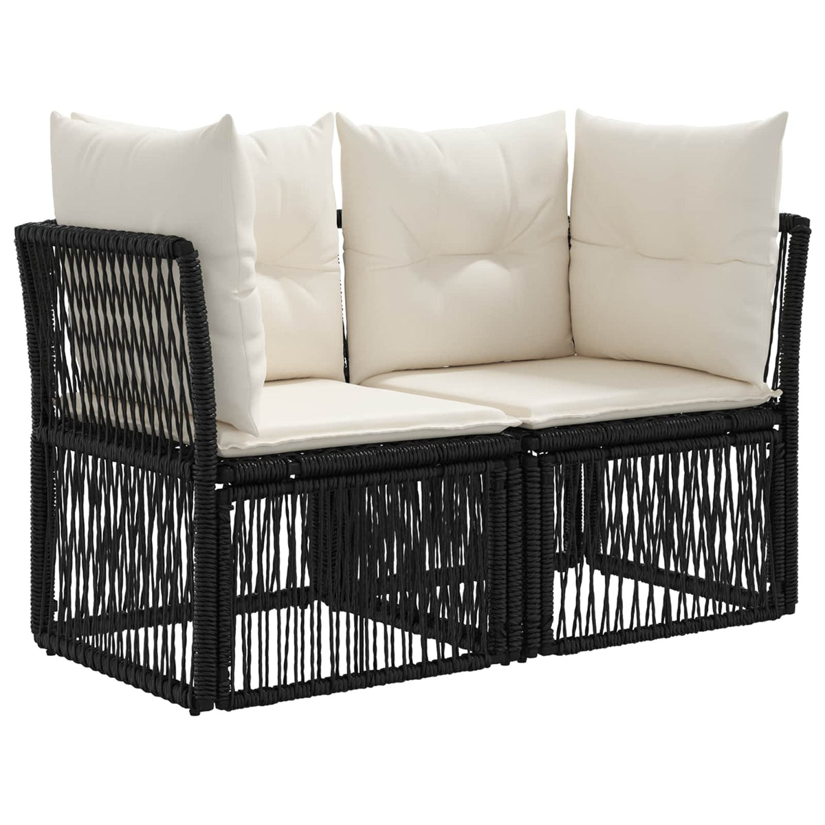 Gartensofa-set 14 stk. Schwarz und Cremeweiß Poly-Rattan