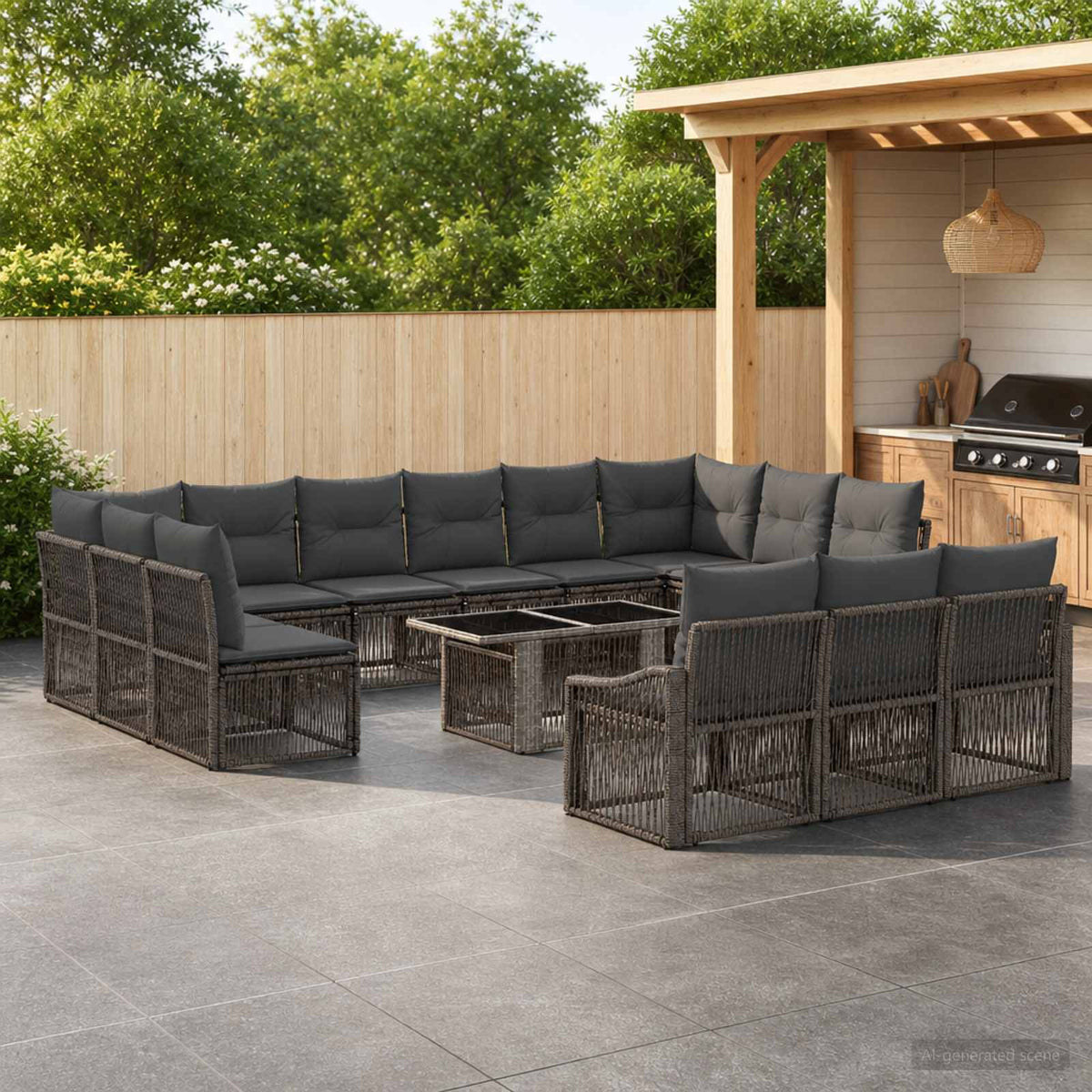 Gartensofa-set 14 stk. Grau und Dunkelgrau Poly-Rattan