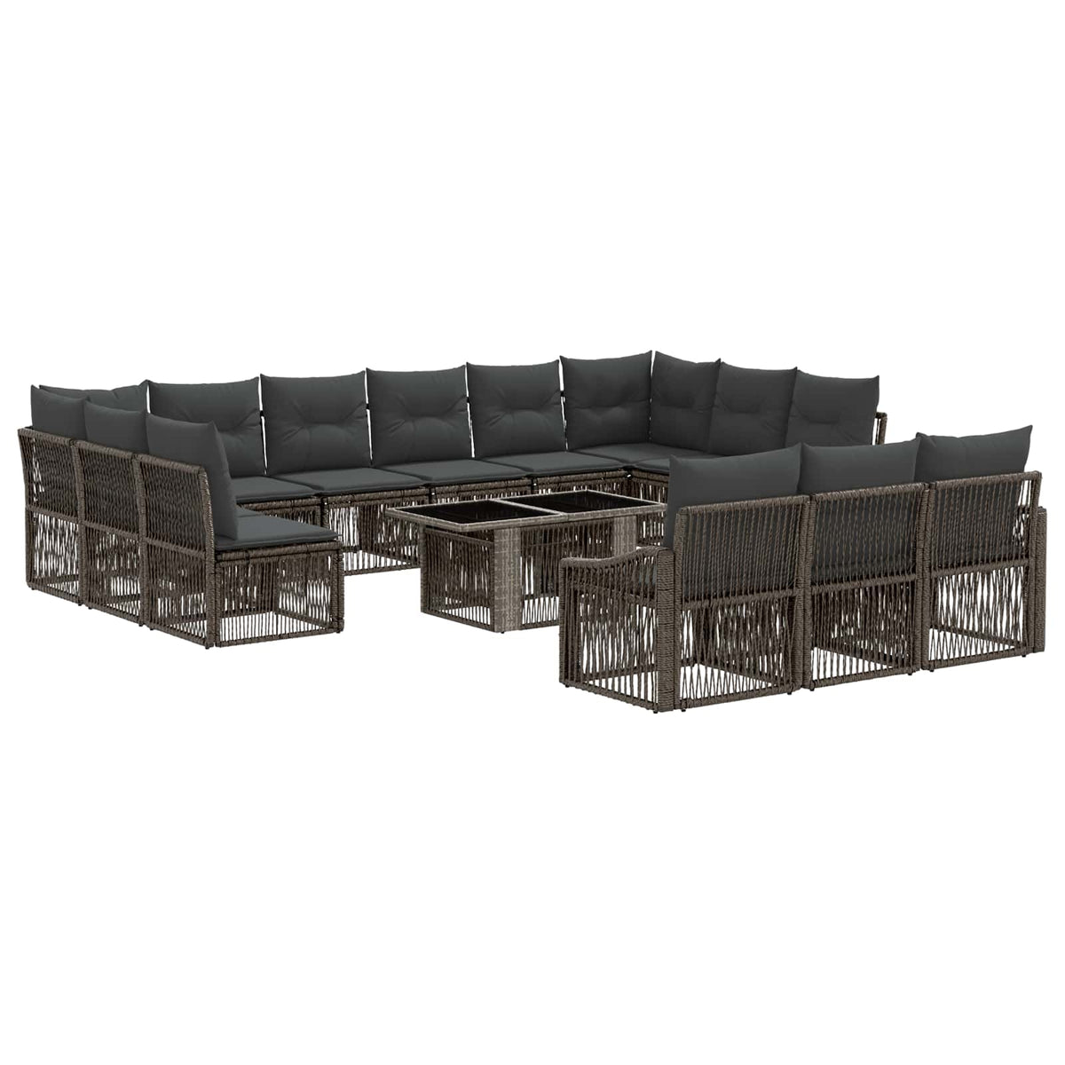 Gartensofa-set 14 stk. Grau und Dunkelgrau Poly-Rattan