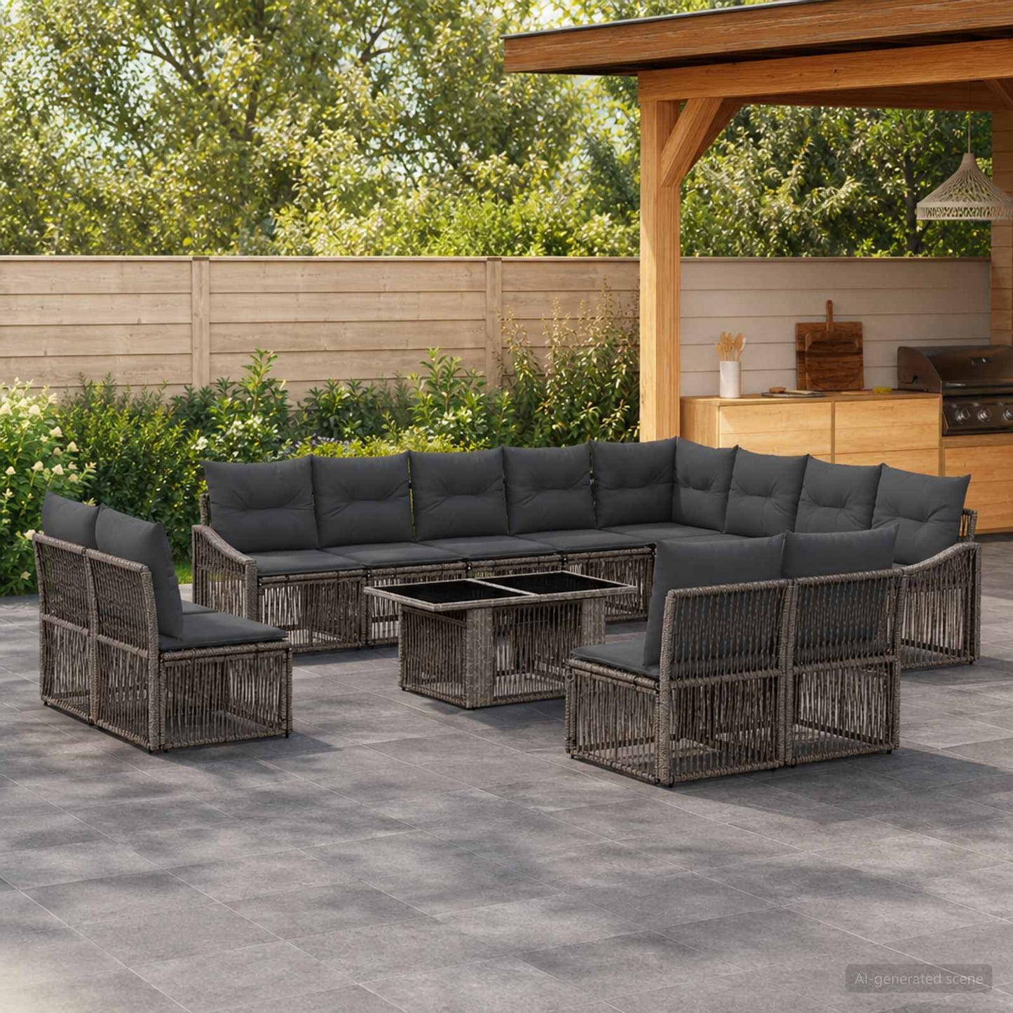 Gartensofa-set 13 stk. Grau und Dunkelgrau Poly-Rattan