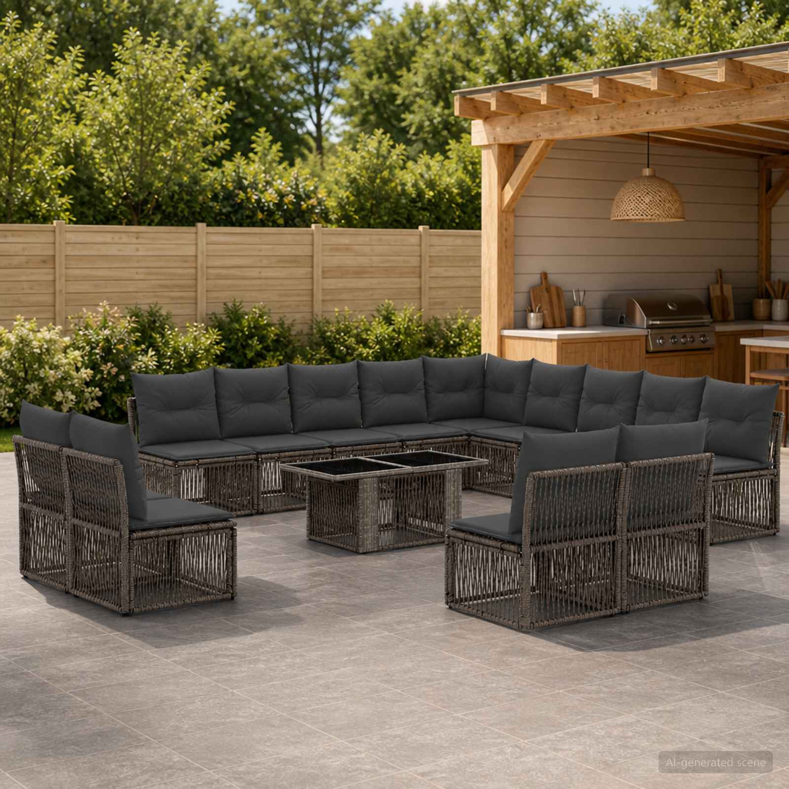 Gartensofa-set 14 stk. Grau und Dunkelgrau Poly-Rattan