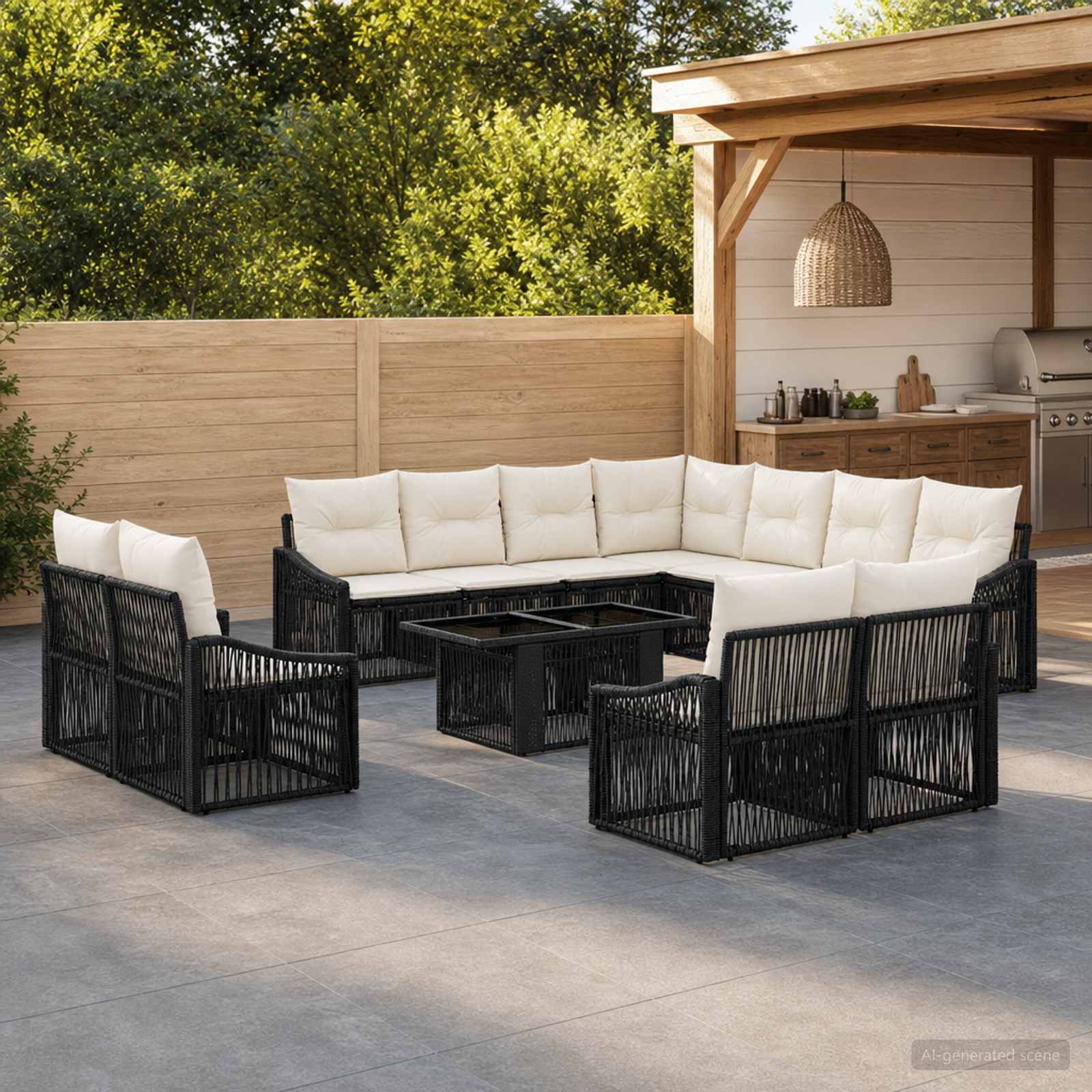 Gartensofa-set 12 stk. Schwarz und Cremeweiß Poly-Rattan