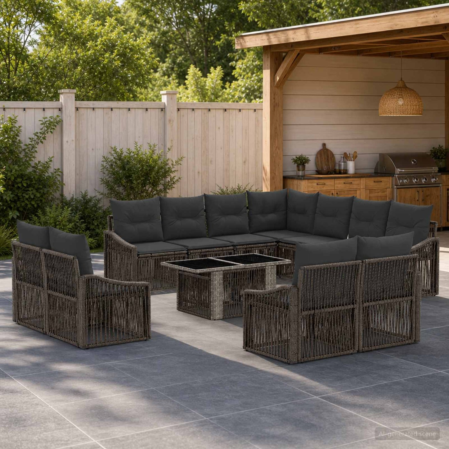 Gartensofa-set 12 stk. Grau und Dunkelgrau Poly-Rattan