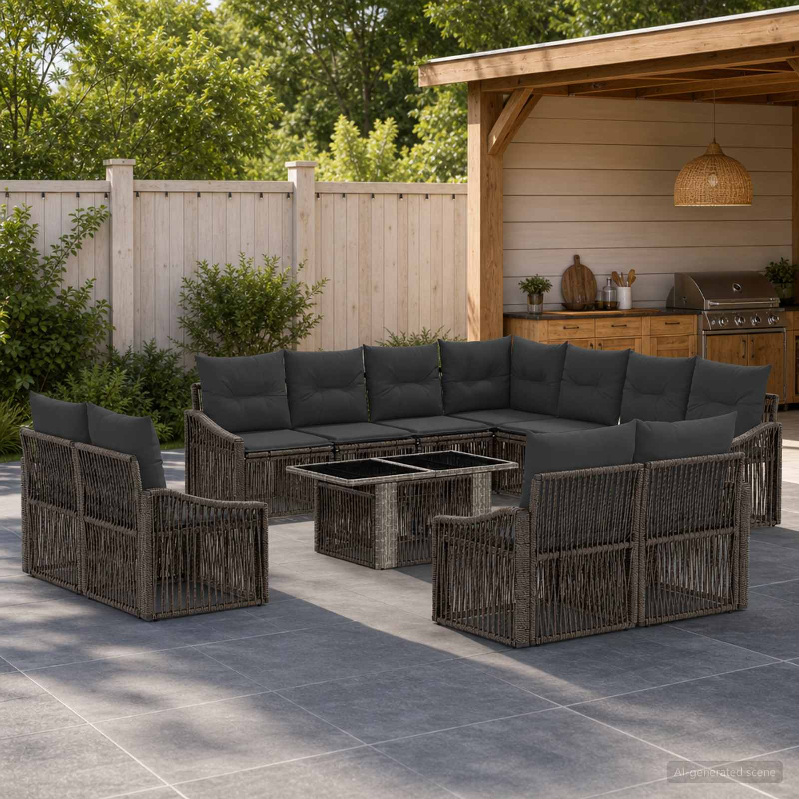 Gartensofa-set 12 stk. Grau und Dunkelgrau Poly-Rattan