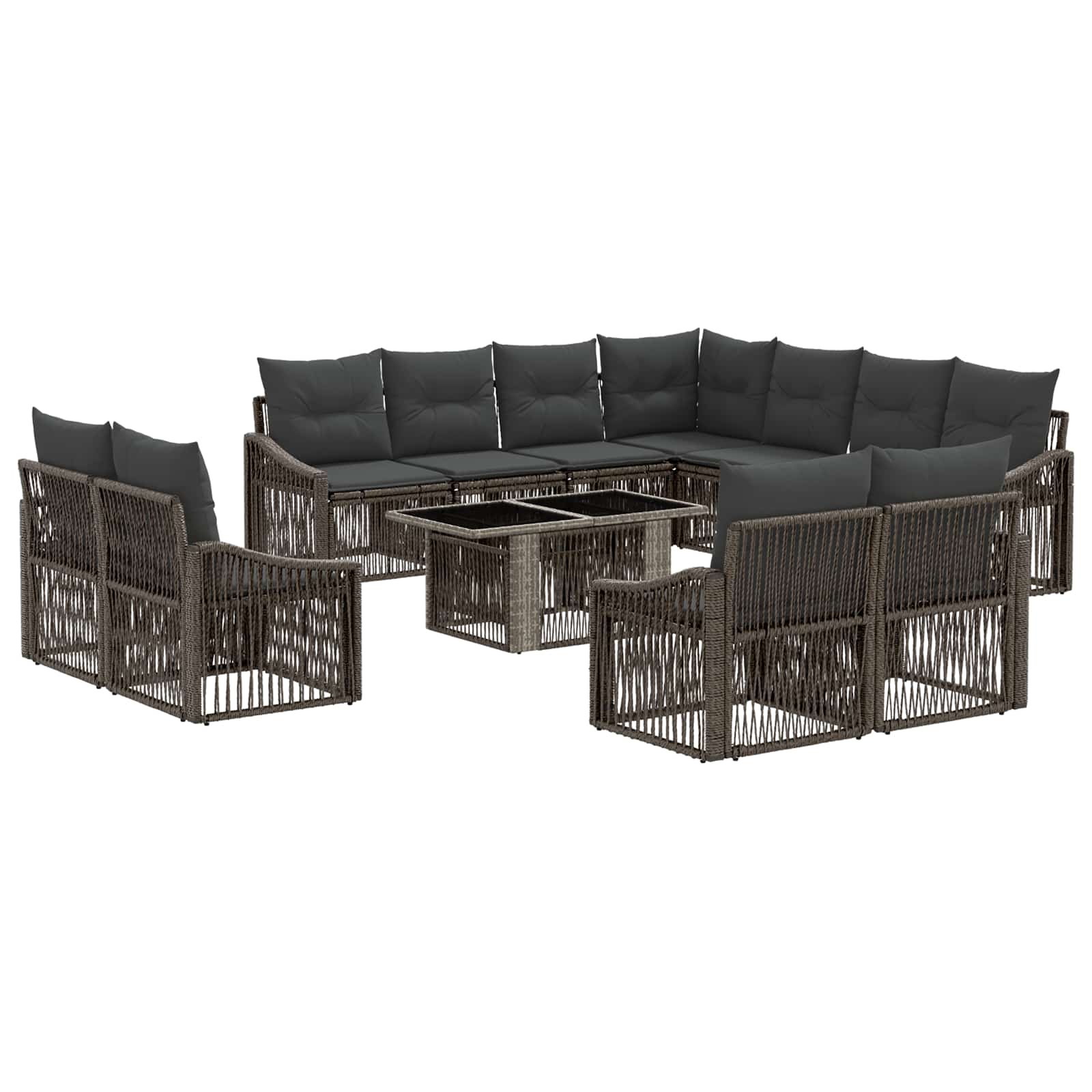 Gartensofa-set 12 stk. Grau und Dunkelgrau Poly-Rattan