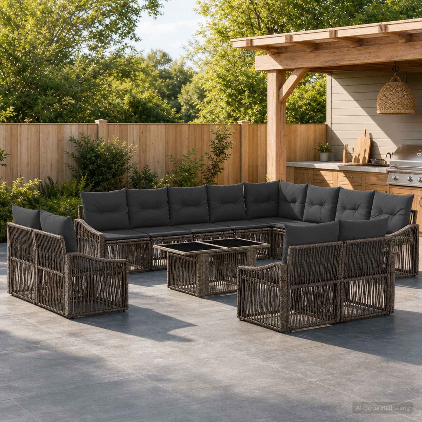 Gartensofa-set 13 stk. Grau und Dunkelgrau Poly-Rattan