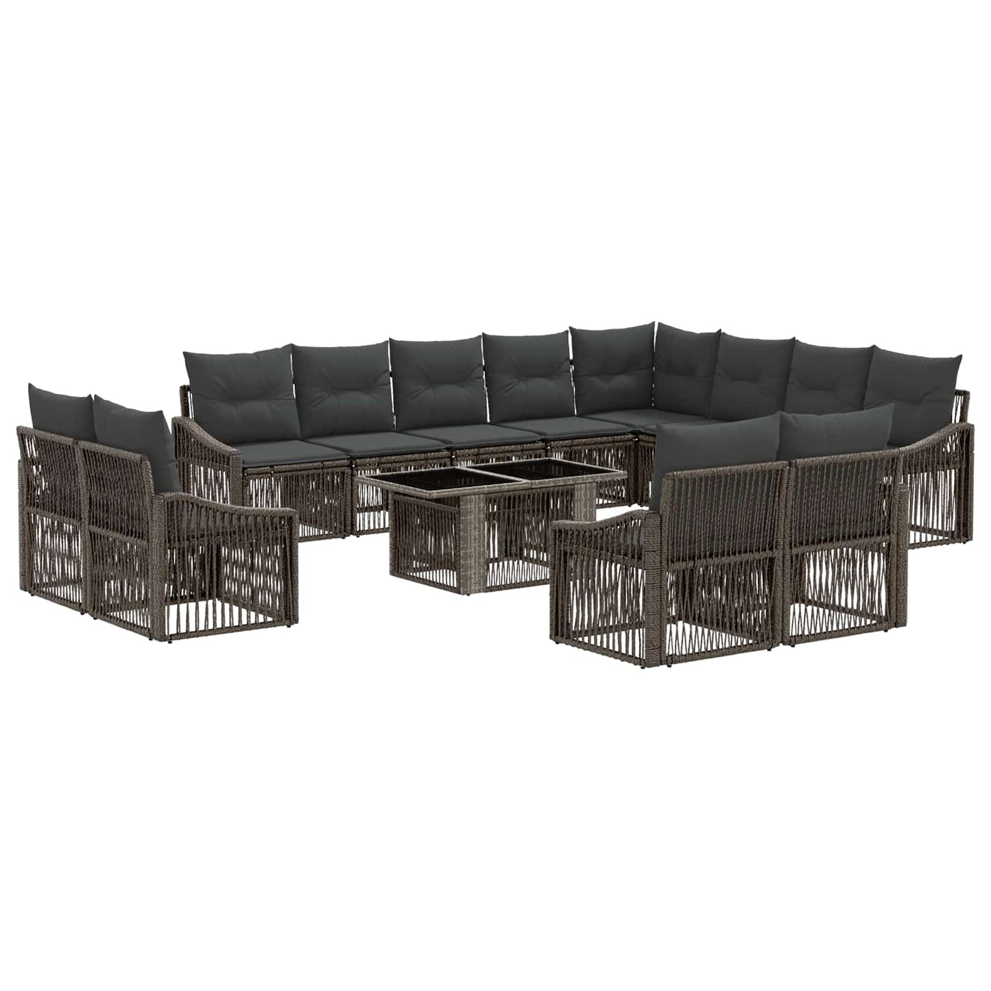 Gartensofa-set 13 stk. Grau und Dunkelgrau Poly-Rattan