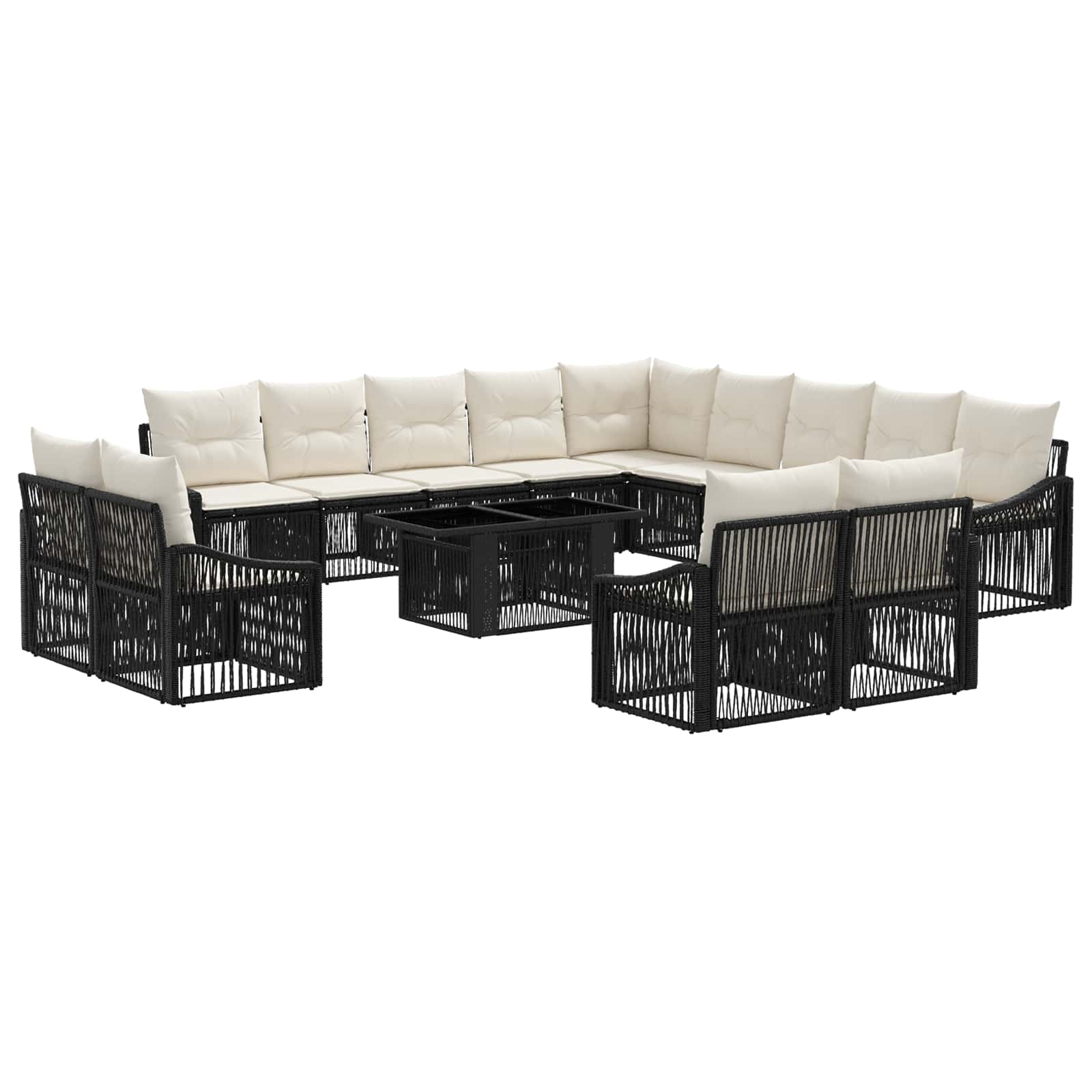 Gartensofa-set 14 stk. Schwarz und Cremeweiß Poly-Rattan