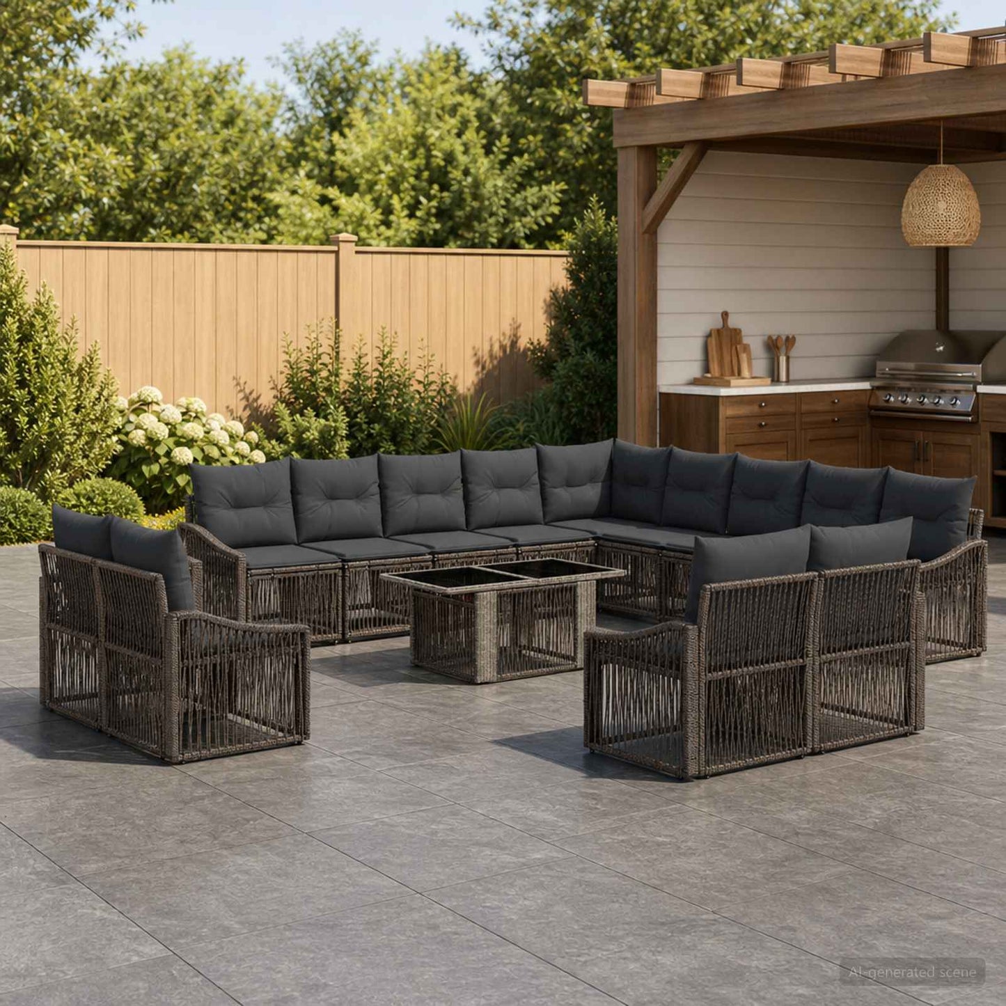 Gartensofa-set 14 stk. Grau und Dunkelgrau Poly-Rattan