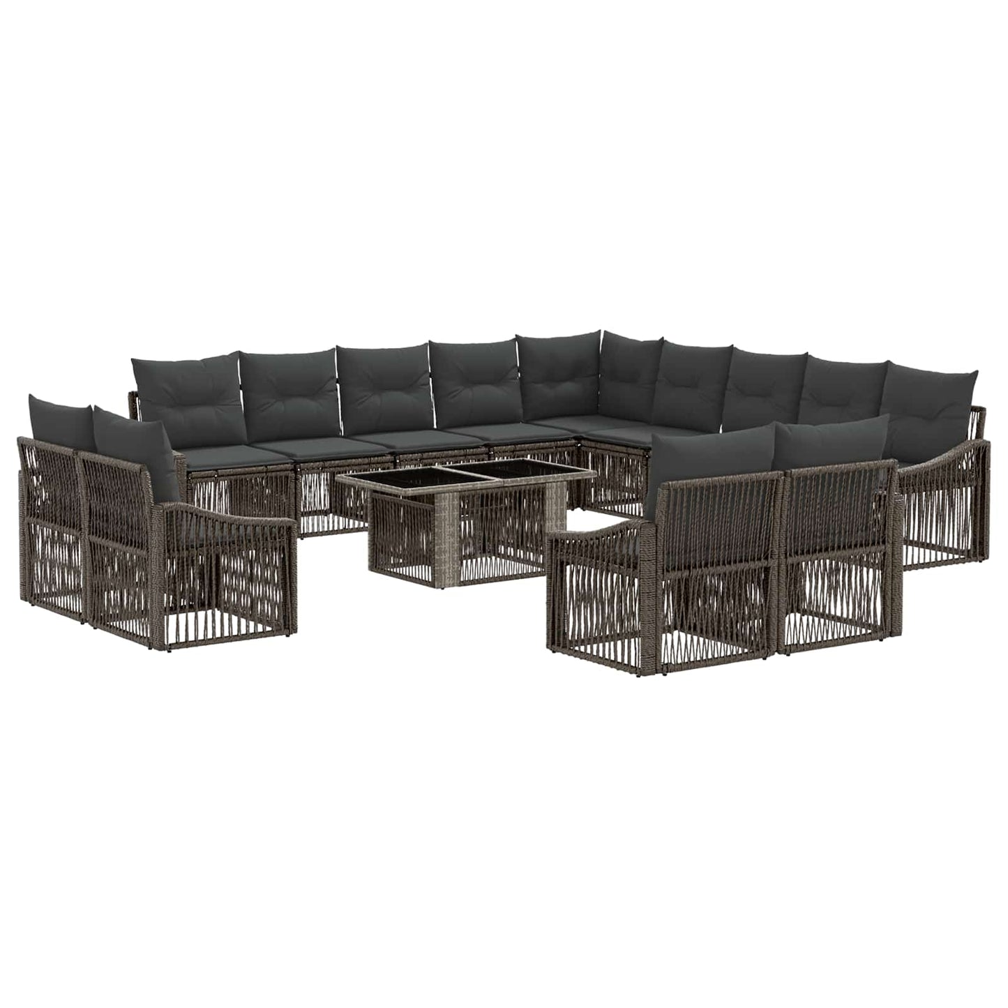 Gartensofa-set 14 stk. Grau und Dunkelgrau Poly-Rattan