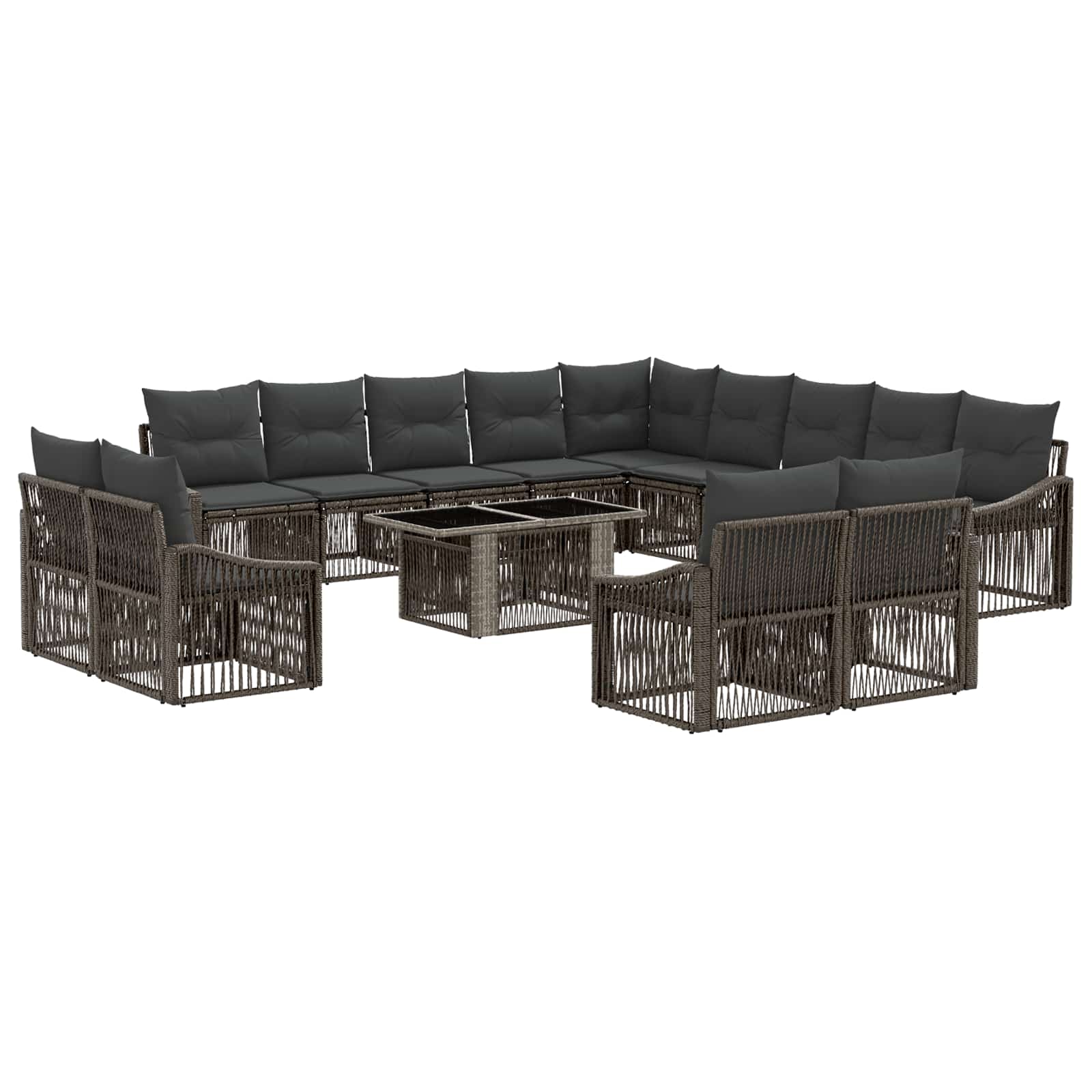 Gartensofa-set 14 stk. Grau und Dunkelgrau Poly-Rattan