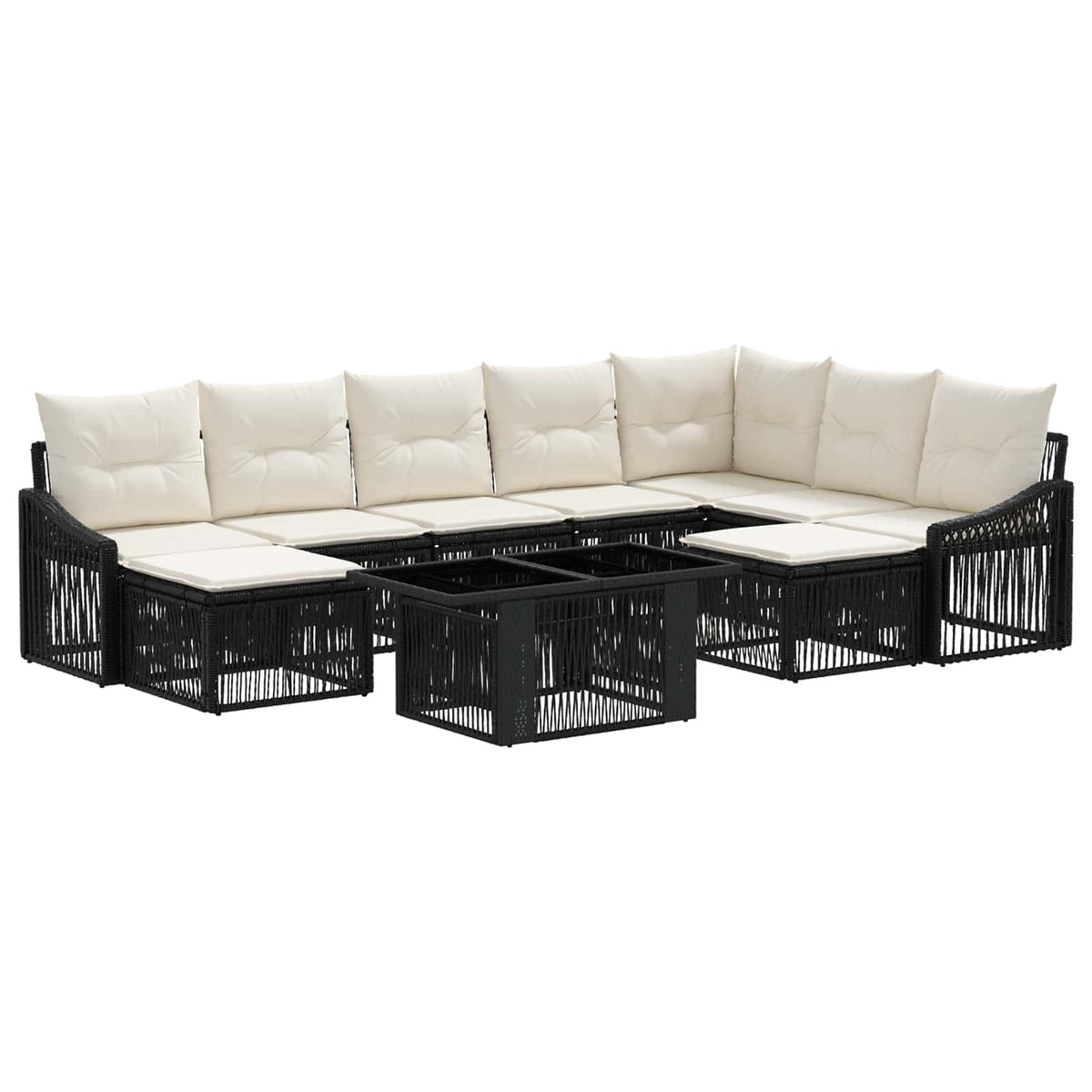Gartensofa-set 10 stk. Schwarz und Cremeweiß Poly-Rattan