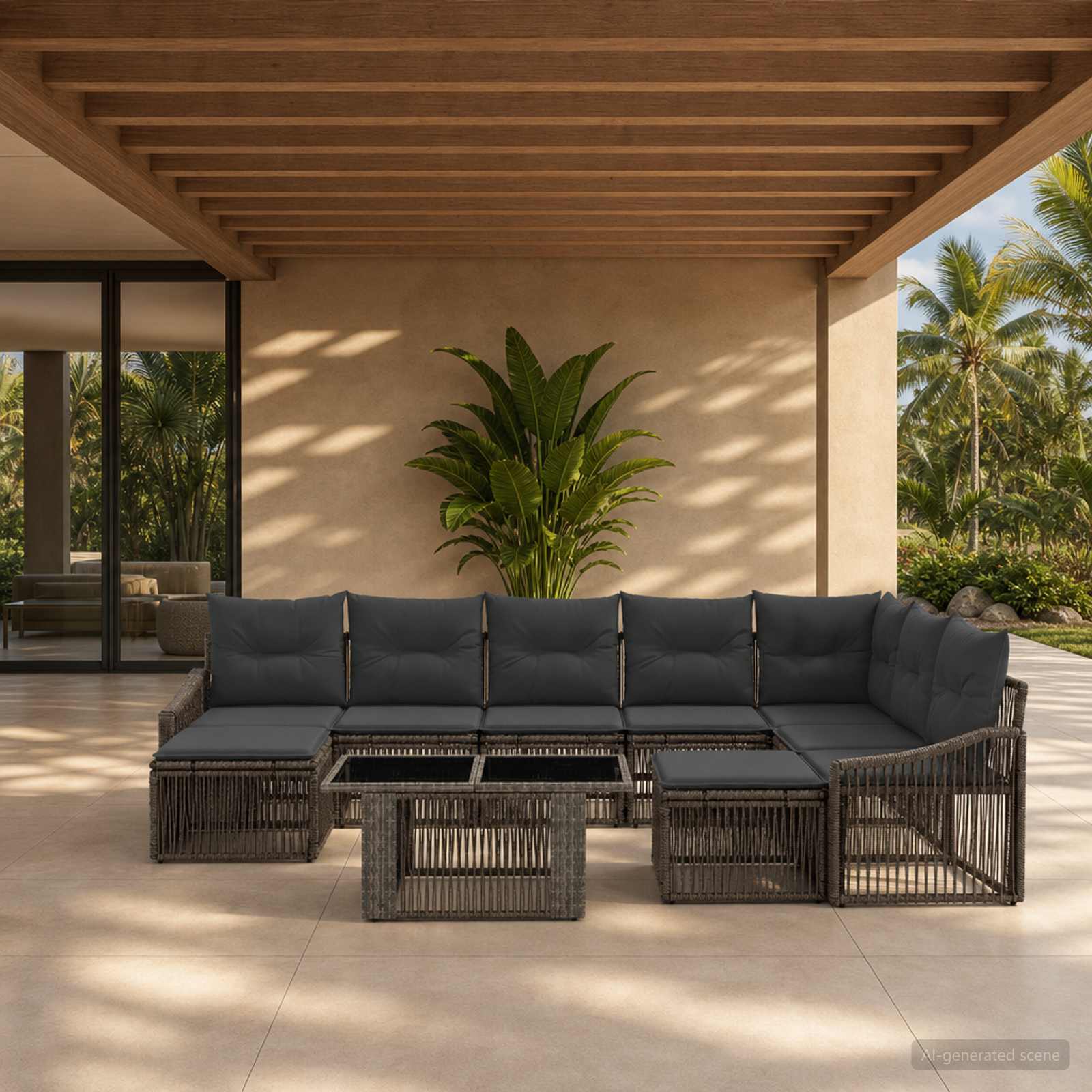 Gartensofa-set 10 stk. Grau und Dunkelgrau Poly-Rattan