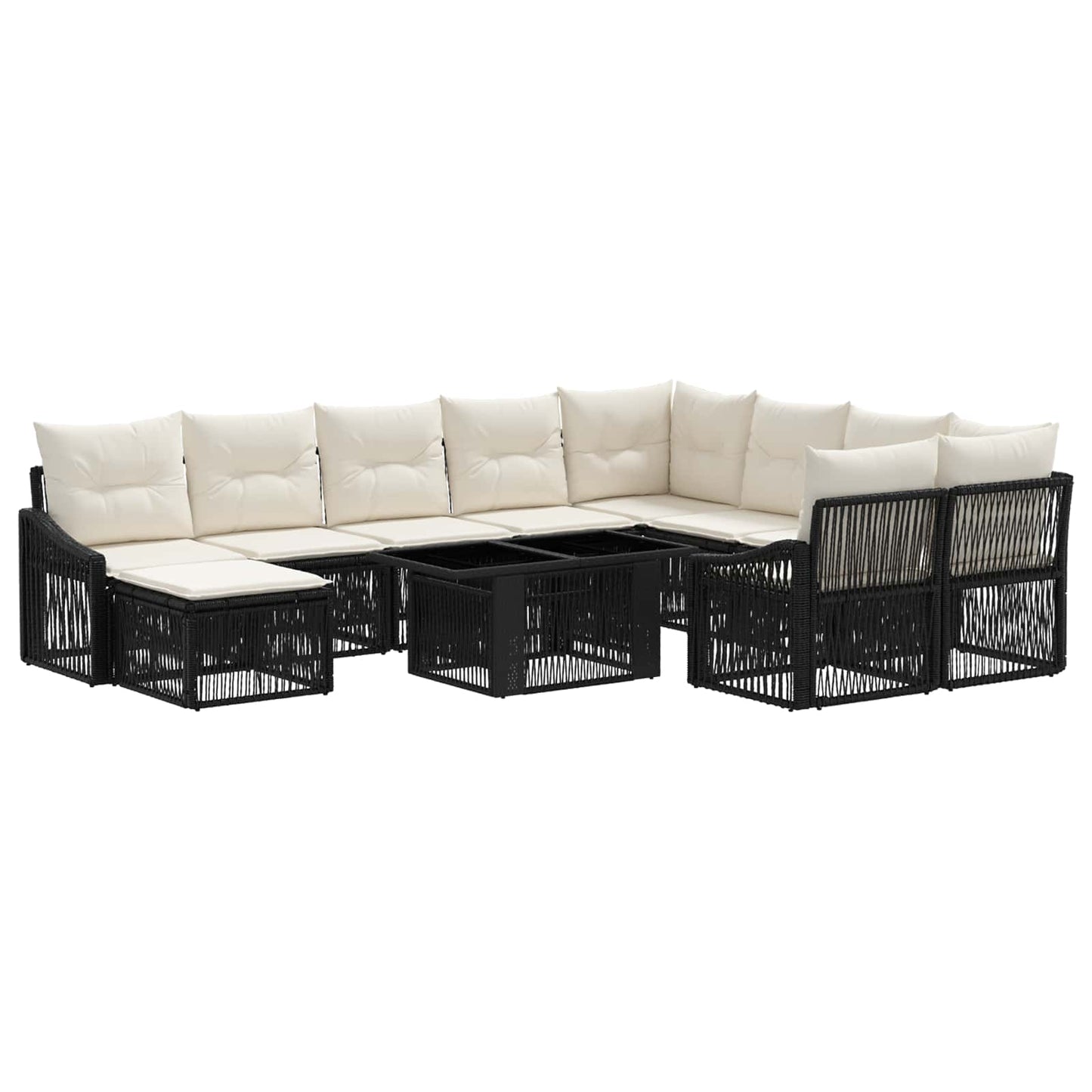Gartensofa-set 11 stk. Schwarz und Cremeweiß Poly-Rattan