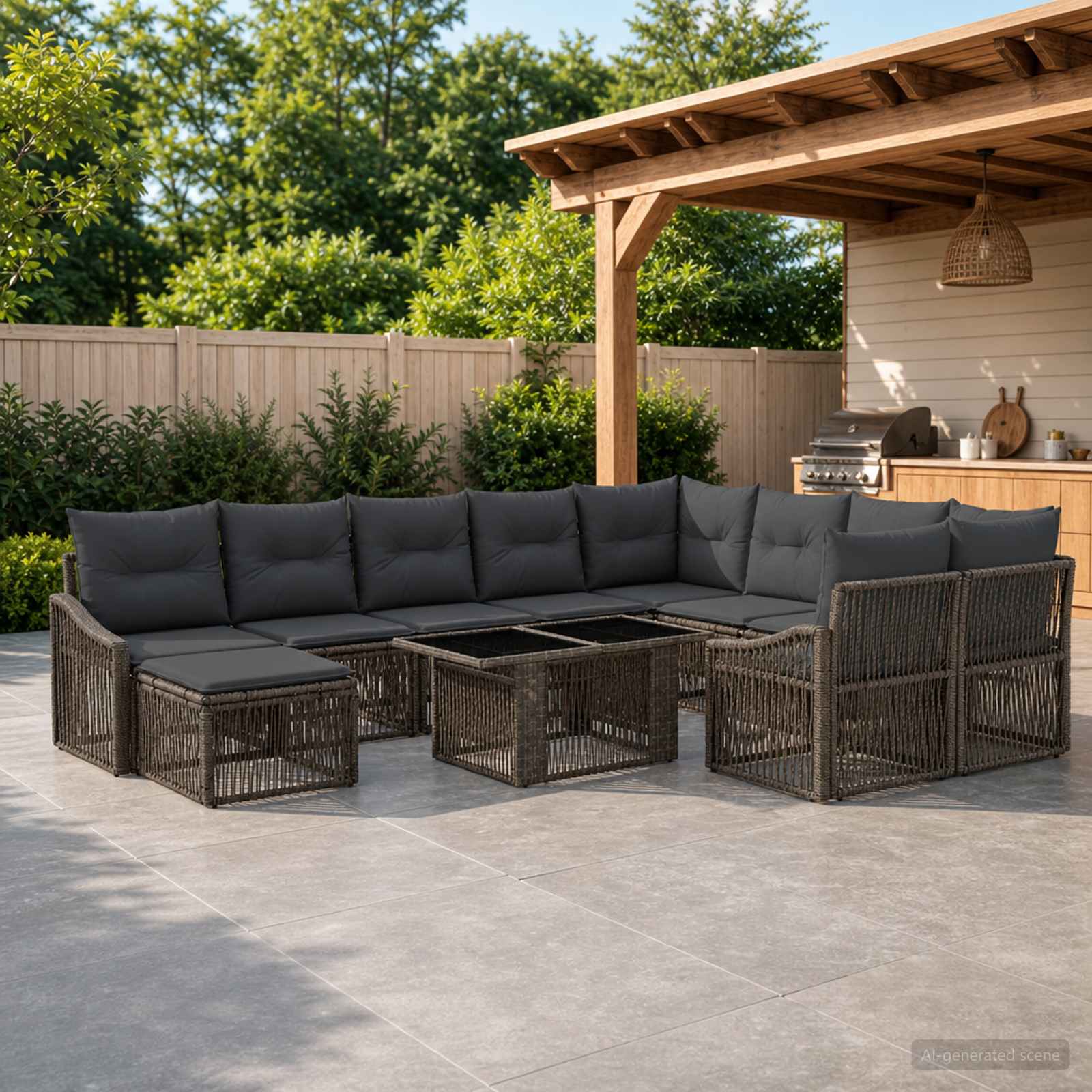 Gartensofa-set 11 stk. Grau und Dunkelgrau Poly-Rattan
