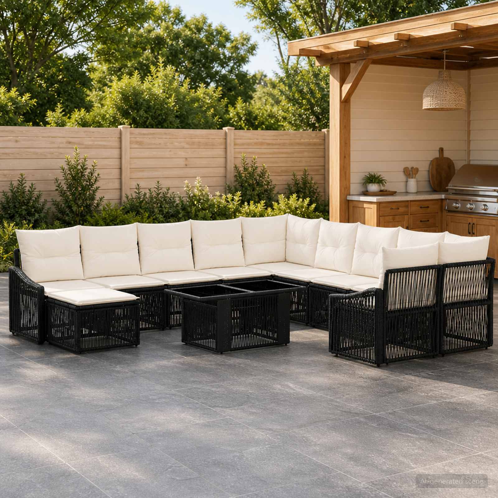 Gartensofa-set 12 stk. Schwarz und Cremeweiß Poly-Rattan