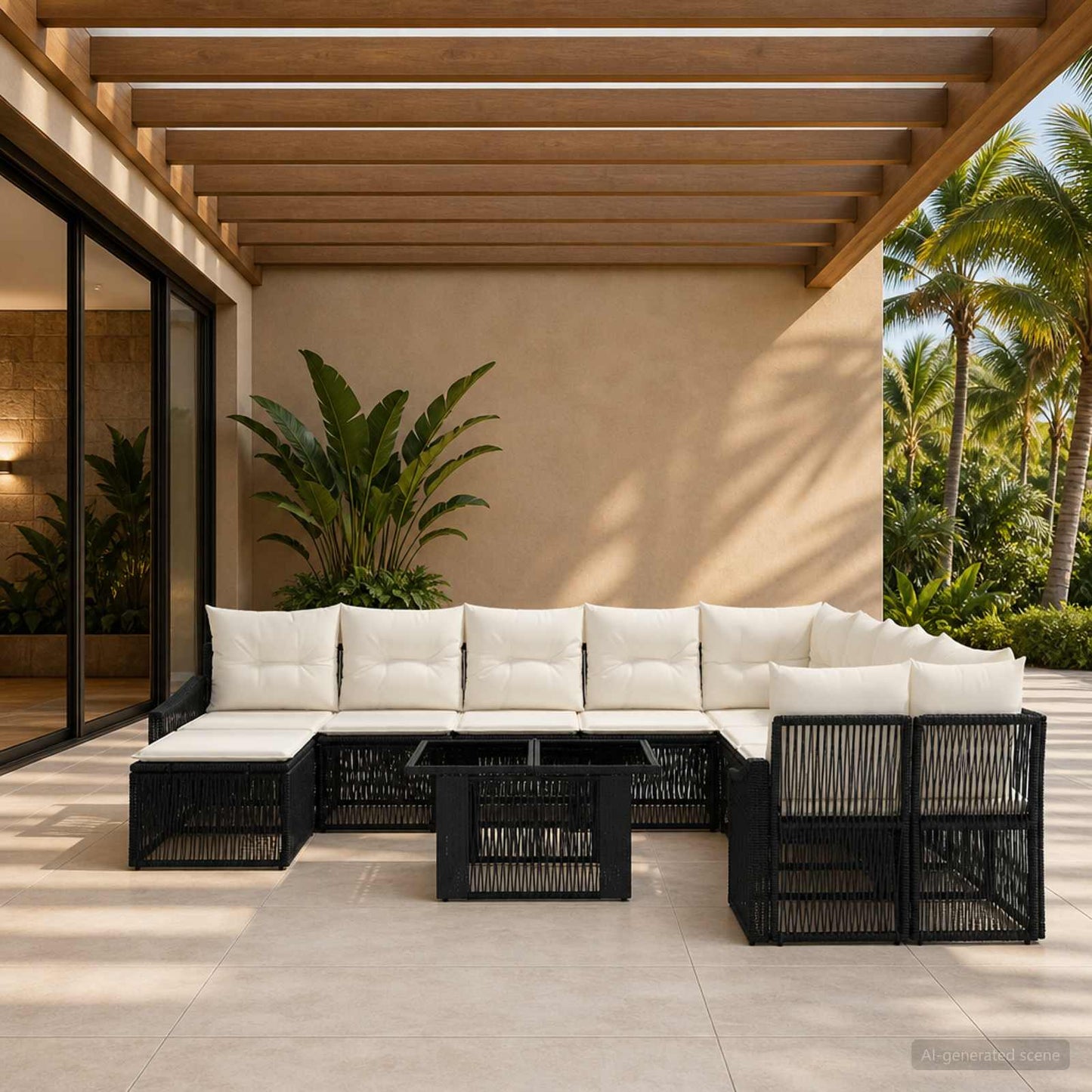 Gartensofa-set 12 stk. Schwarz und Cremeweiß Poly-Rattan