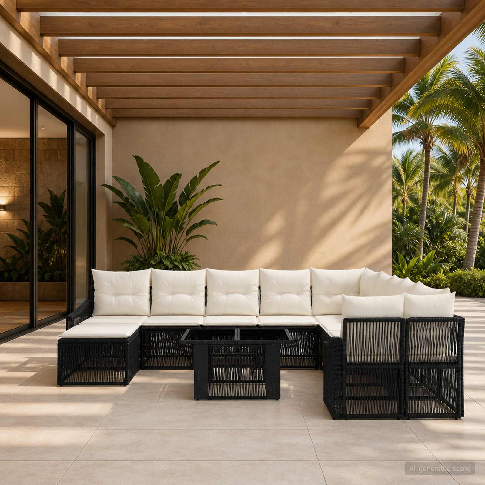 Gartensofa-set 12 stk. Schwarz und Cremeweiß Poly-Rattan