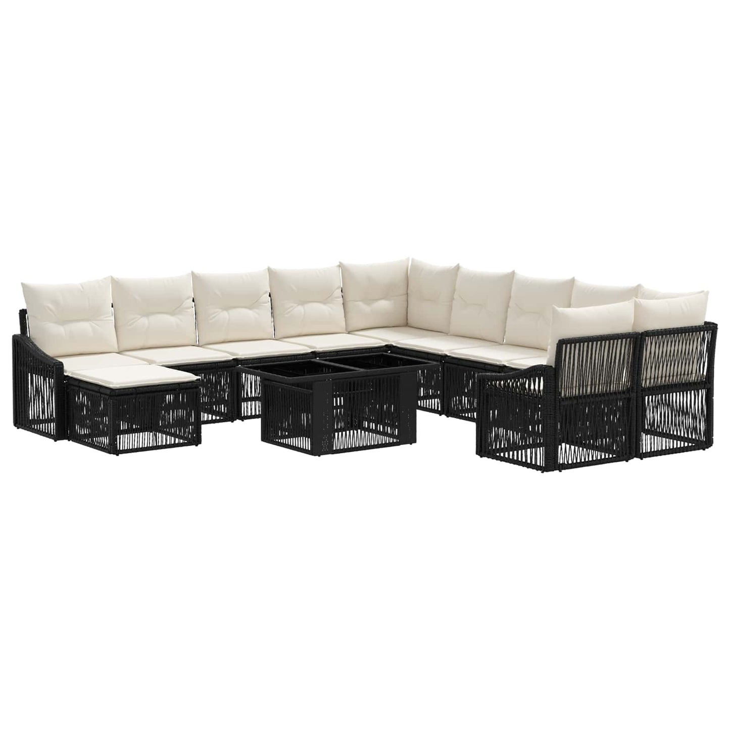 Gartensofa-set 12 stk. Schwarz und Cremeweiß Poly-Rattan