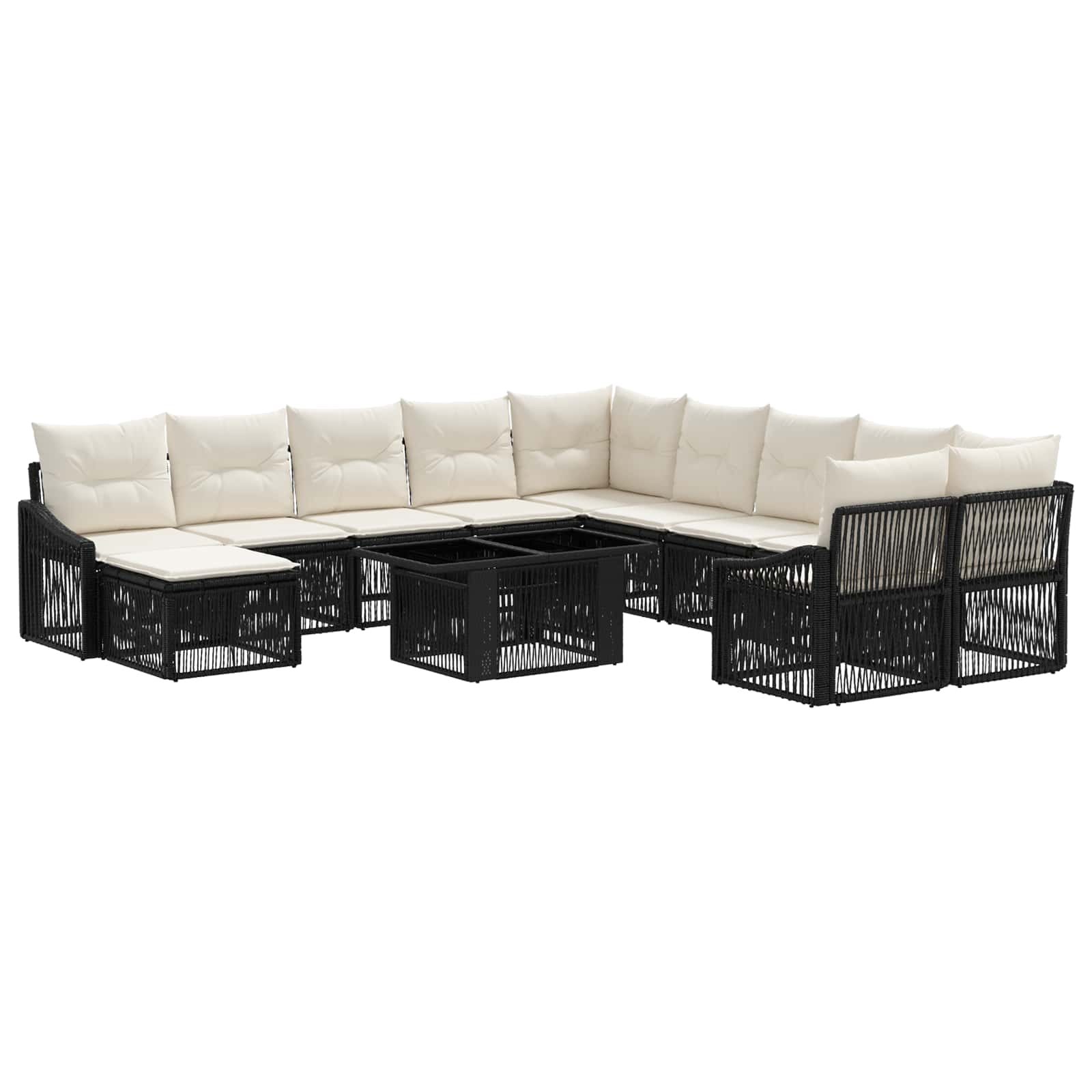 Gartensofa-set 12 stk. Schwarz und Cremeweiß Poly-Rattan