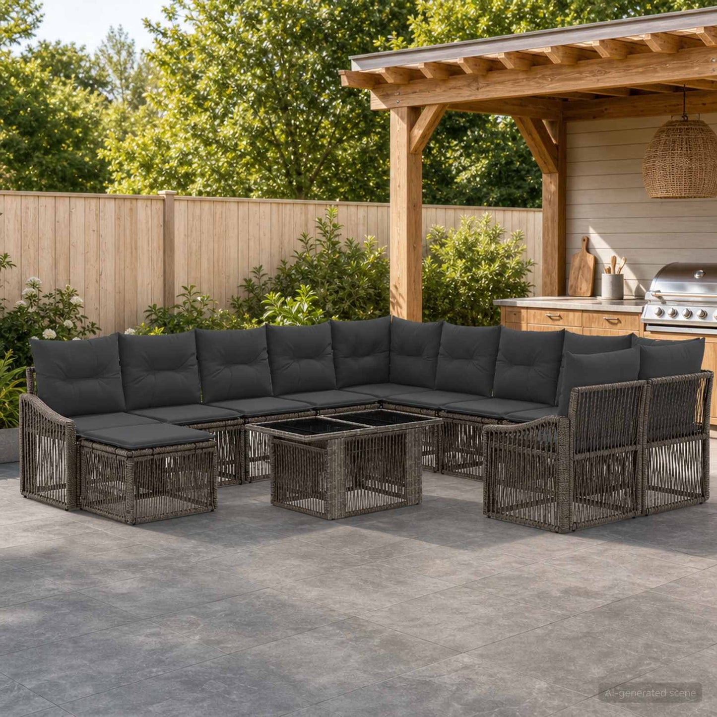 Gartensofa-set 12 stk. Grau und Dunkelgrau Poly-Rattan