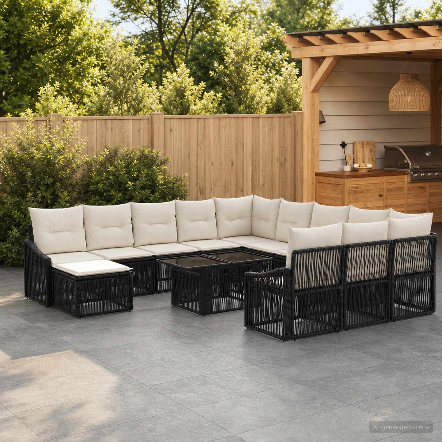 Gartensofa-set 13 stk. Schwarz und Cremeweiß Poly-Rattan