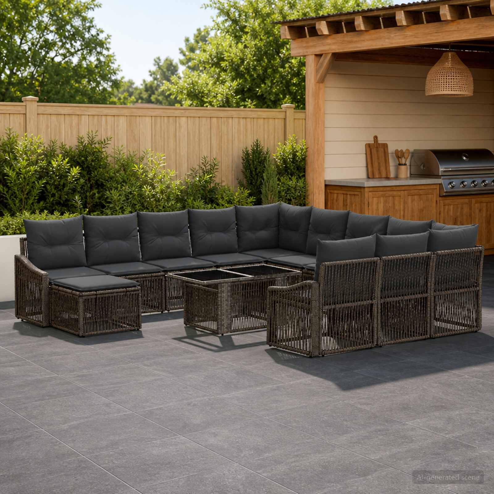 Gartensofa-set 13 stk. Grau und Dunkelgrau Poly-Rattan