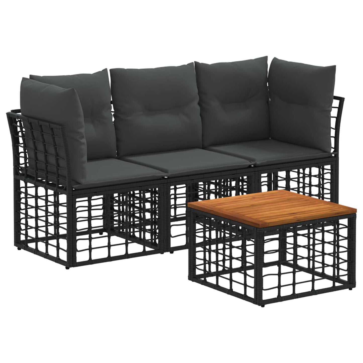 Outdoor-Sofagarnitur 4 stk. Schwarz und Dunkelgrau Polyester