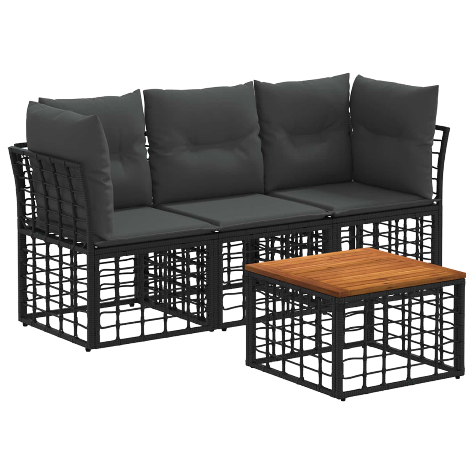 Outdoor-Sofagarnitur 4 stk. Schwarz und Dunkelgrau Polyester