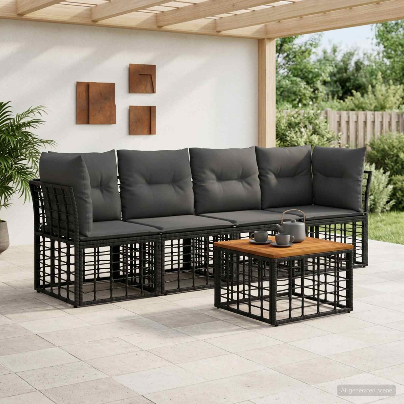 Outdoor-Sofagarnitur 5 stk. Schwarz und Dunkelgrau Polyester