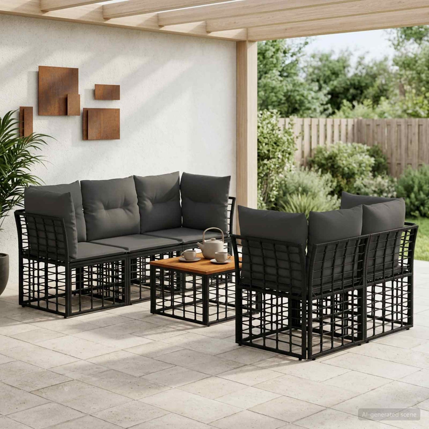 Outdoor-Sofagarnitur 6 stk. Schwarz und Dunkelgrau Poly-Rattan