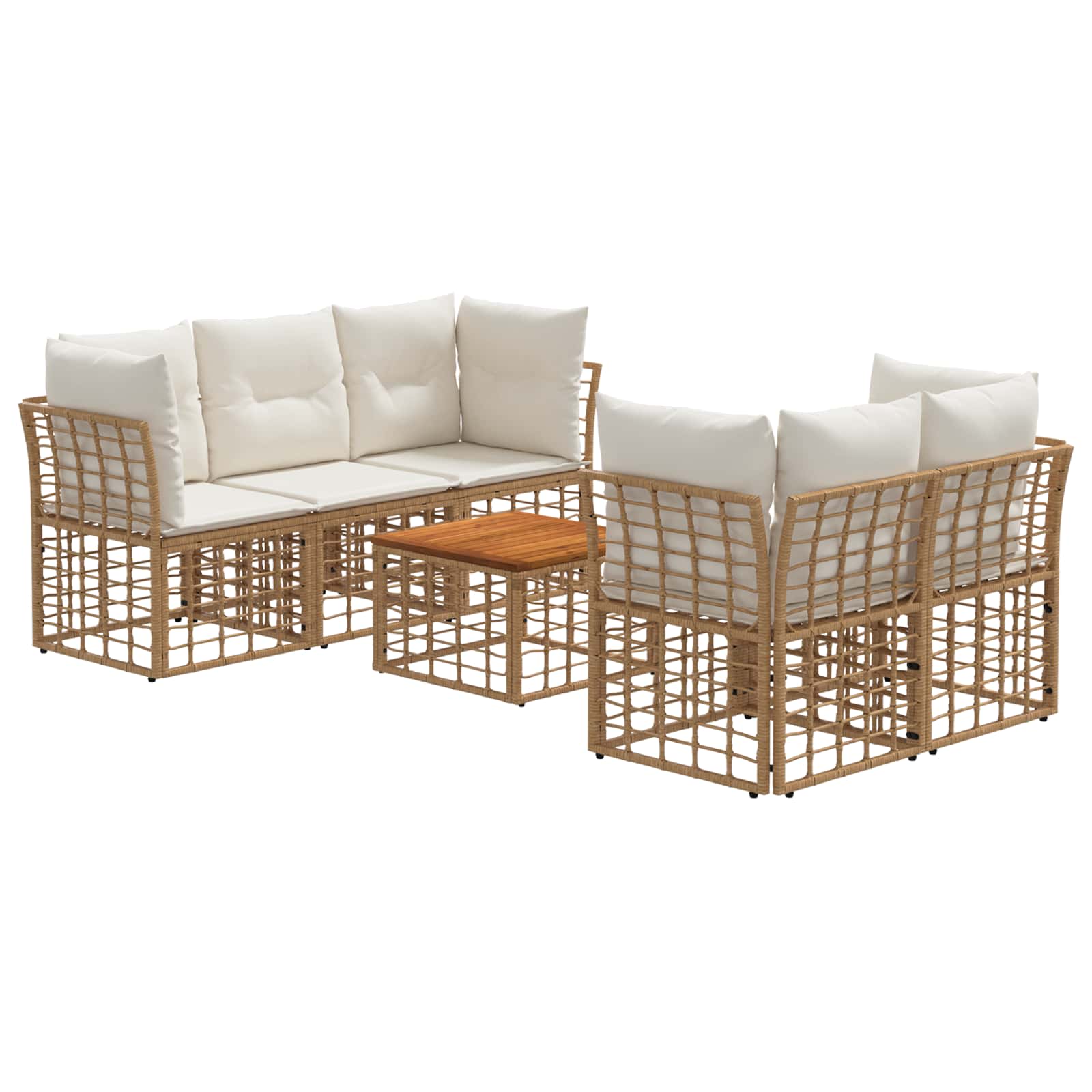 Outdoor-Sofagarnitur 6 stk. Natürlich und Cremweiß Poly-Rattan