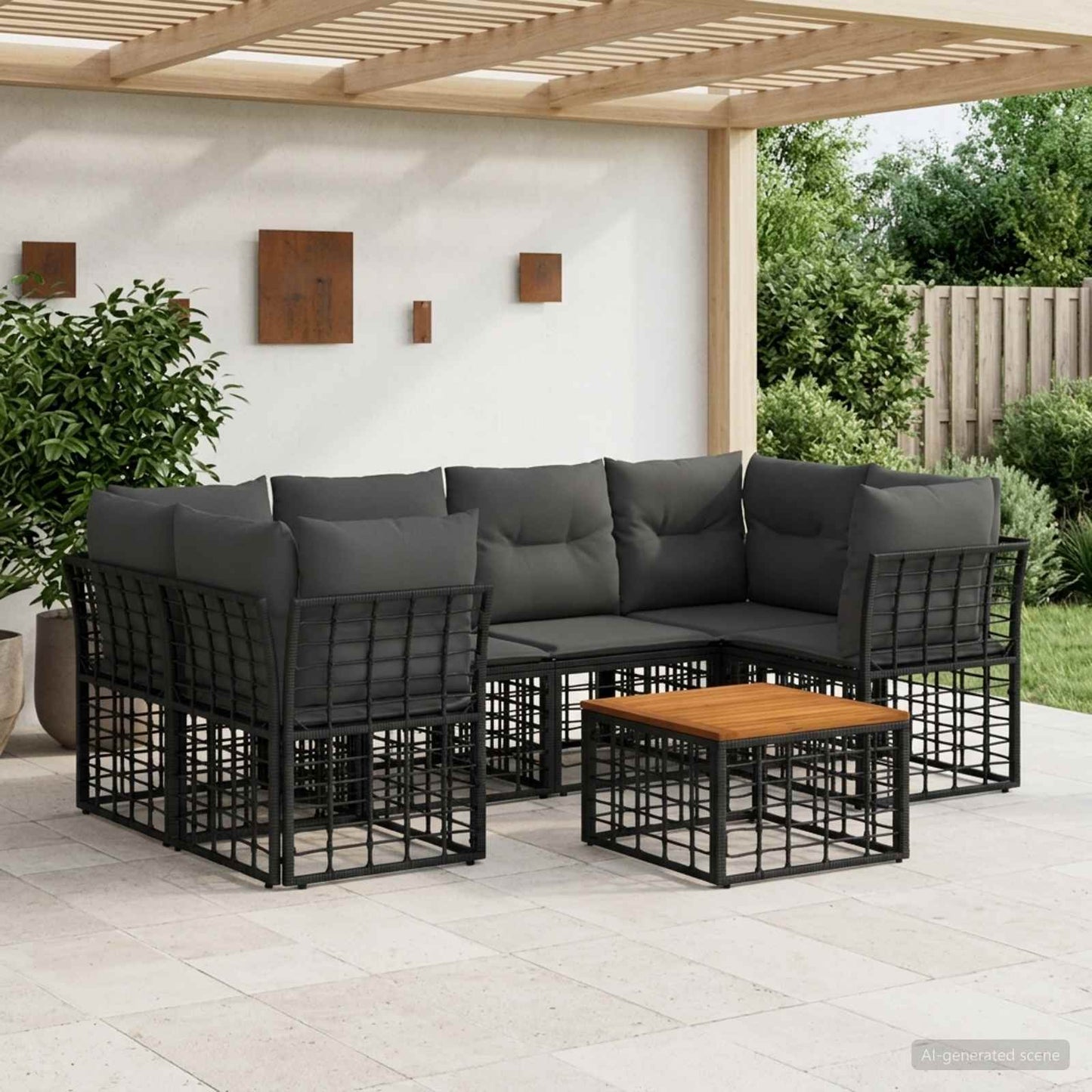 Outdoor-Sofagarnitur 7 stk. Schwarz und Dunkelgrau Poly-Rattan