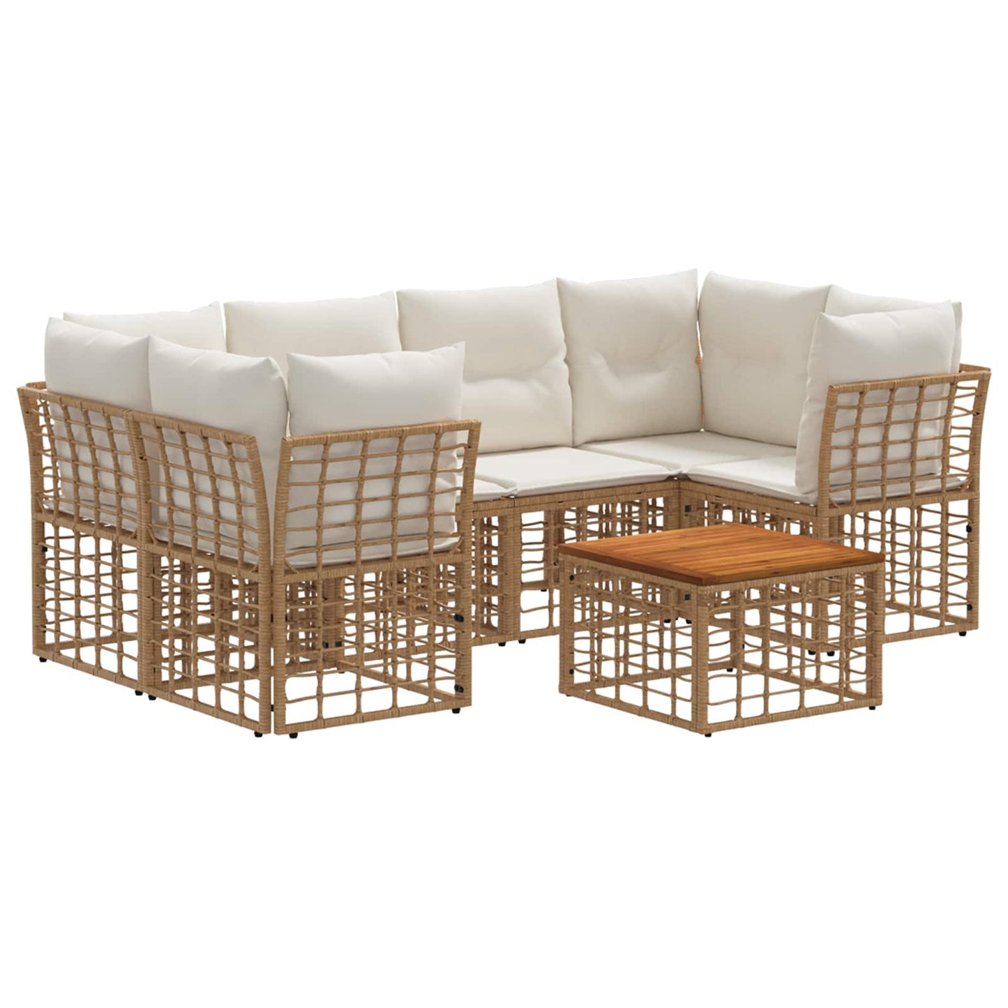 Outdoor-Sofagarnitur 7 stk. Natürlich und Cremweiß Poly-Rattan