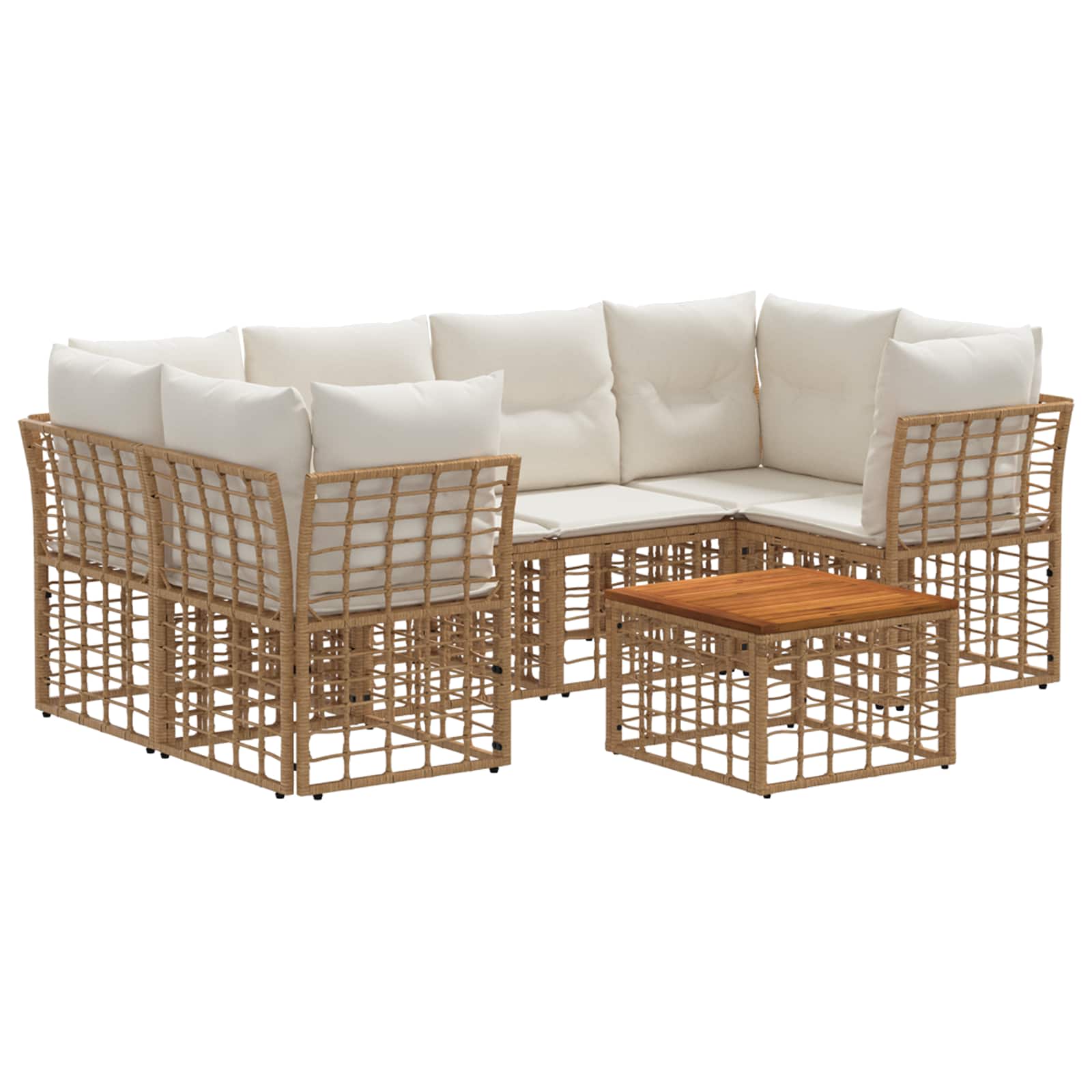 Outdoor-Sofagarnitur 7 stk. Natürlich und Cremweiß Poly-Rattan