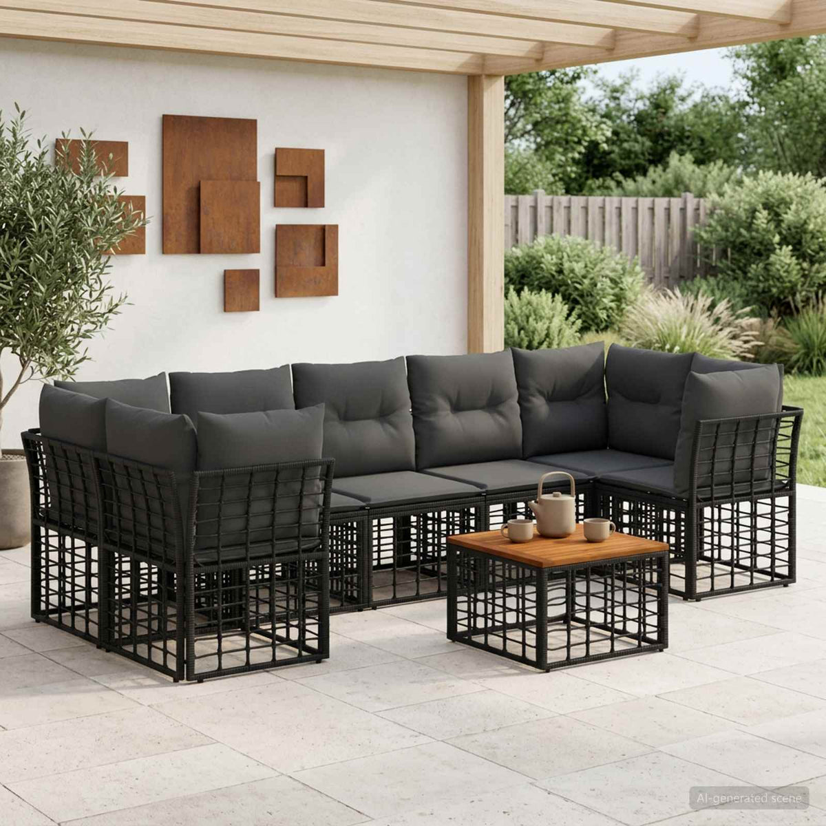 Outdoor-Sofagarnitur 8 stk. Schwarz und Dunkelgrau Poly-Rattan